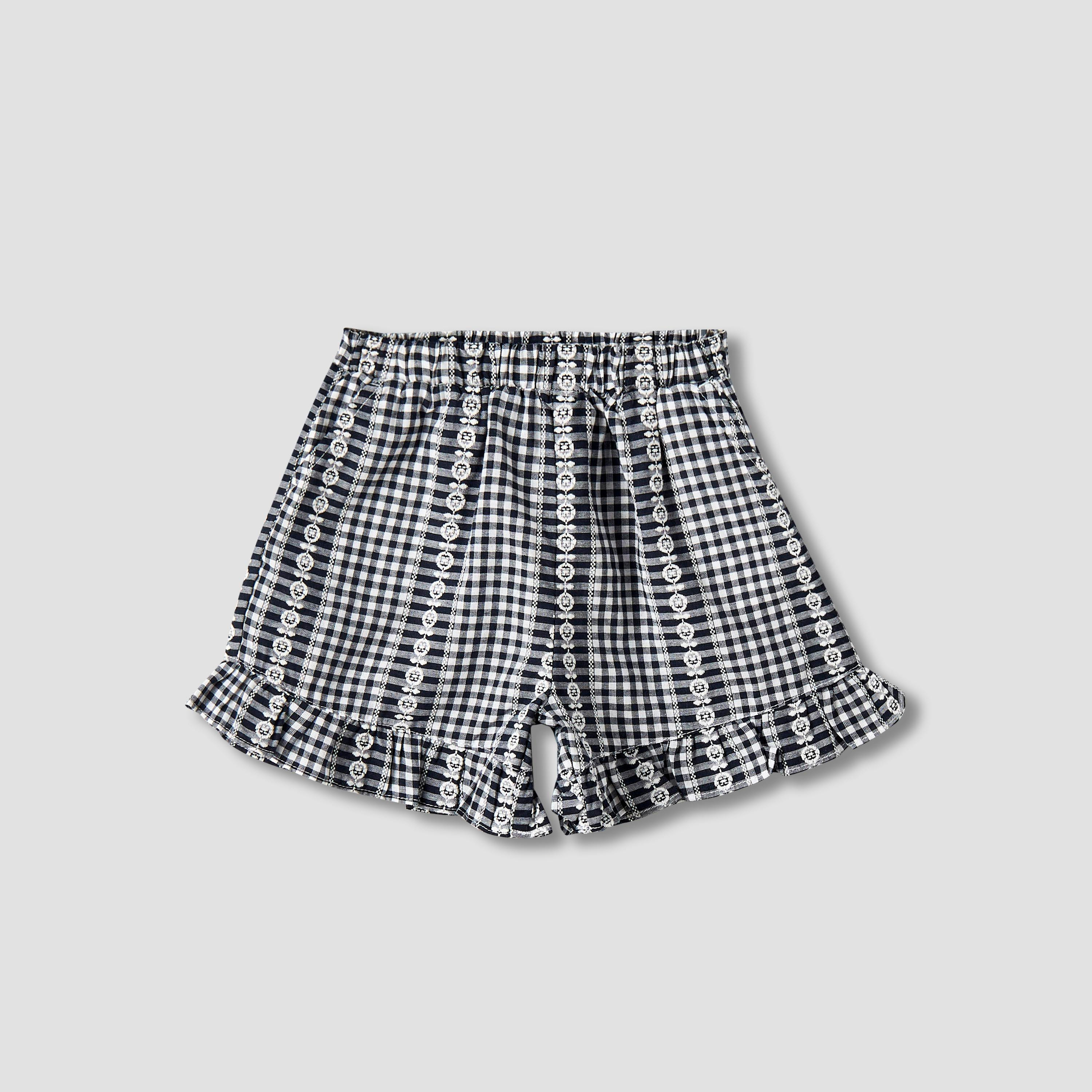 Juniors Elastic Waist Shorts with Checked Design-baby-girls-clothing-bottoms-shorts-image-1