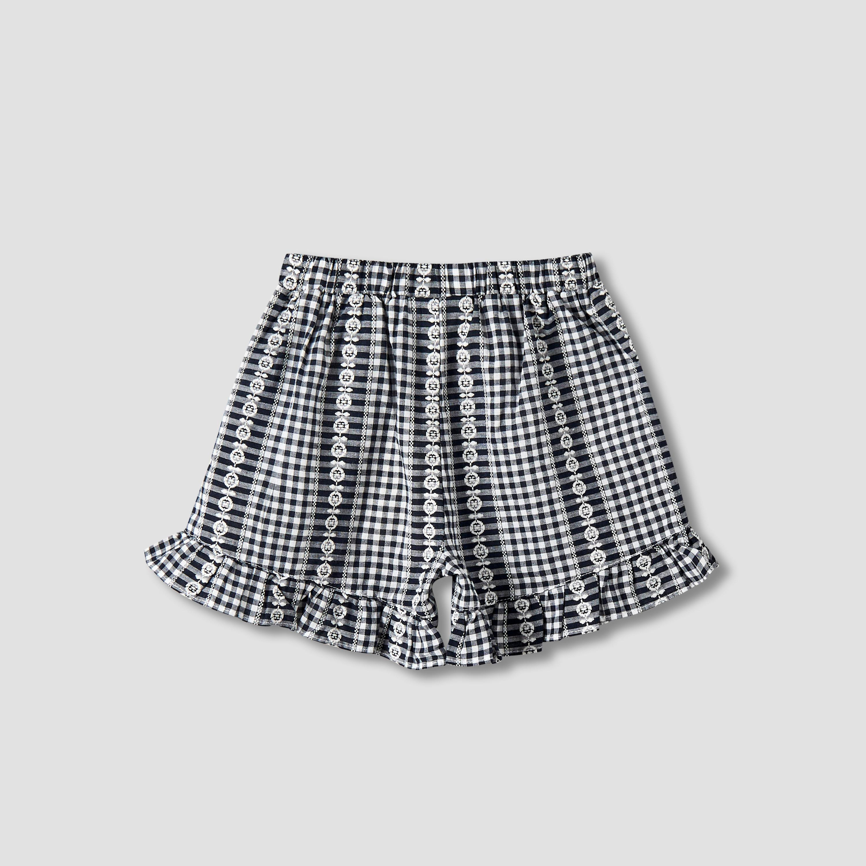 Juniors Elastic Waist Shorts with Checked Design-baby-girls-clothing-bottoms-shorts-image-2