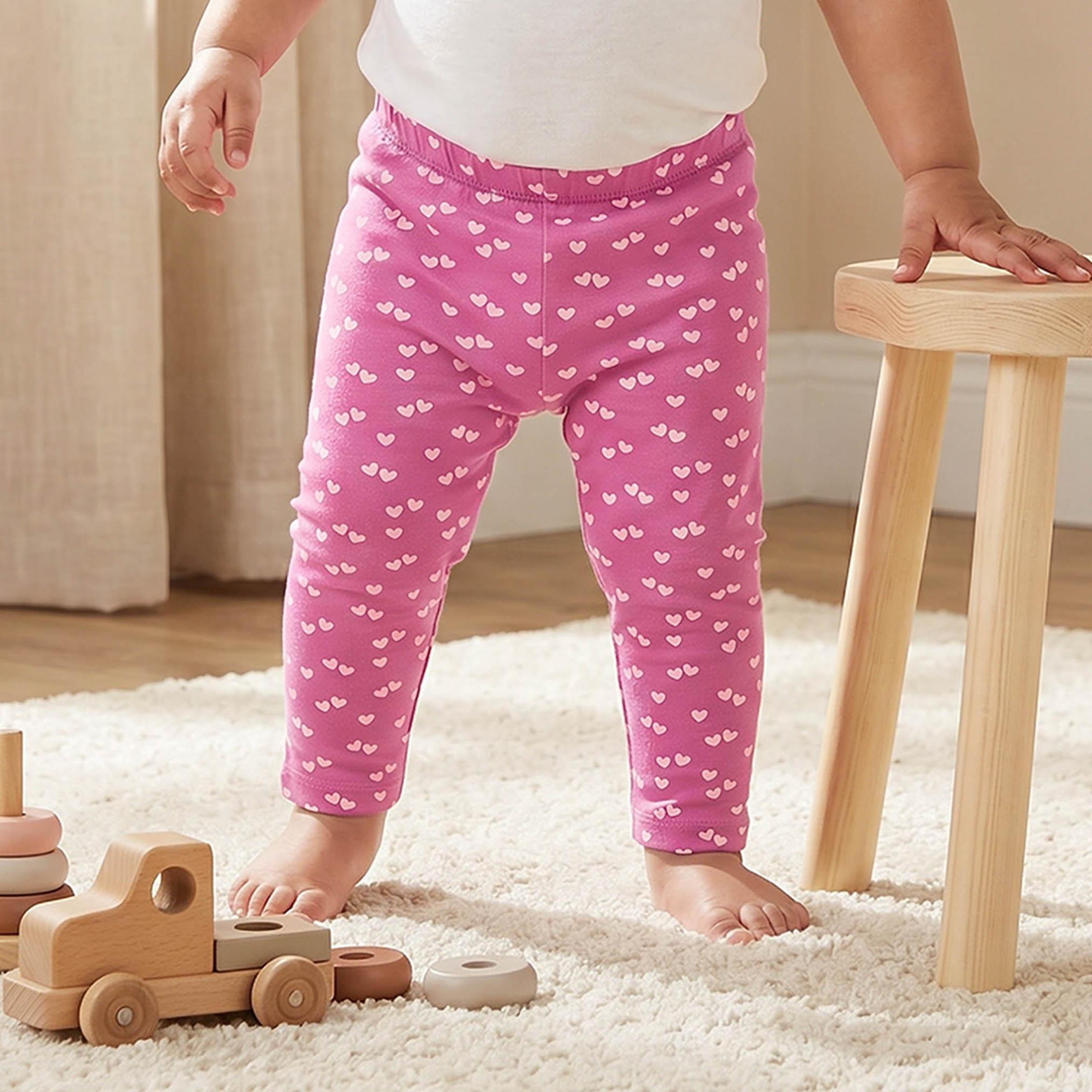 Juniors Heart Print Leggings with Elasticated Waistband-baby-girls-clothing-bottoms-leggings-image-2