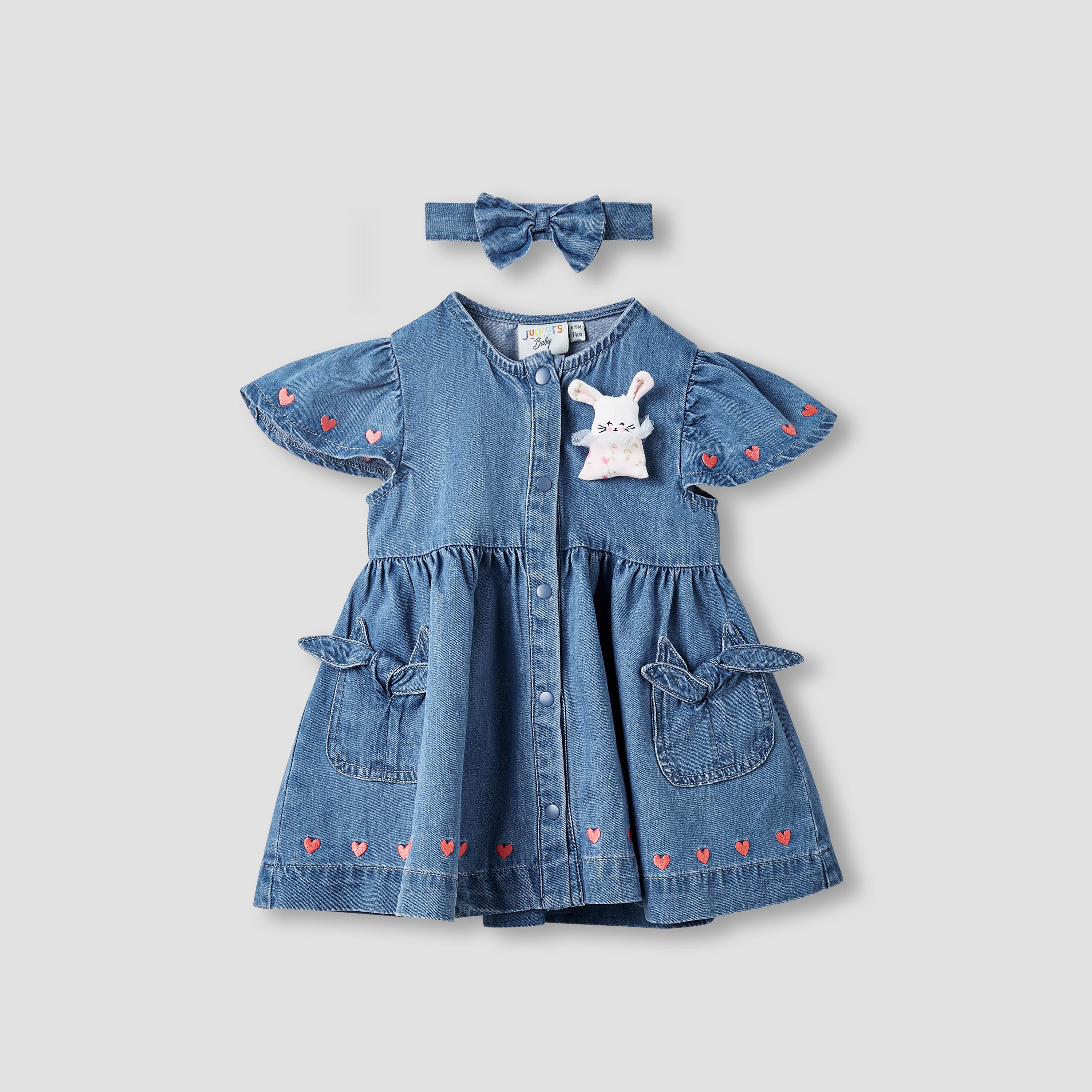 Juniors Bunny Applique Denim Dress with Headband-baby-girls-clothing-dressesandjumpsuits-image-1