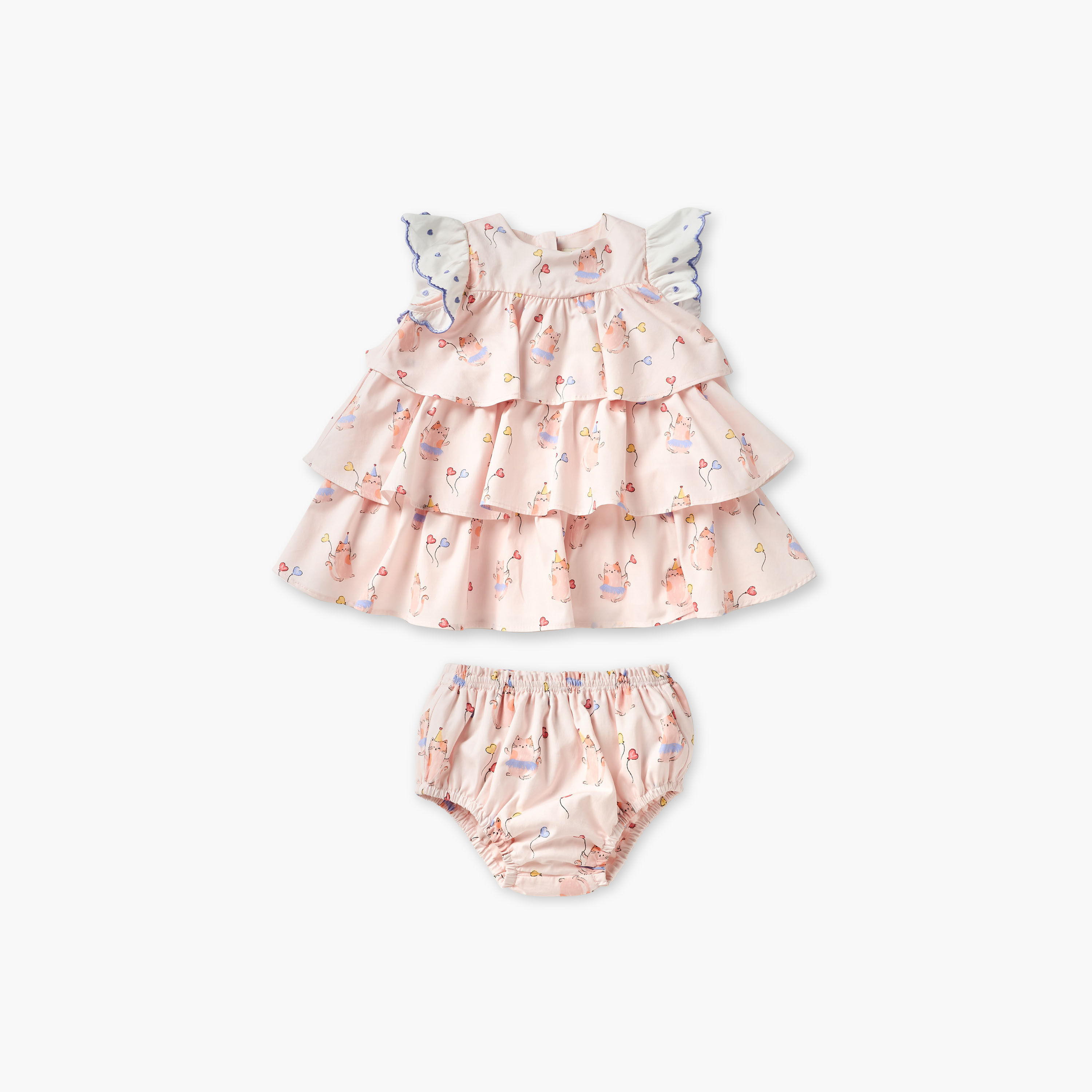 Juniors Cat Print Tiered Dress with Bloomers-baby-girls-clothing-dressesandjumpsuits-image-1