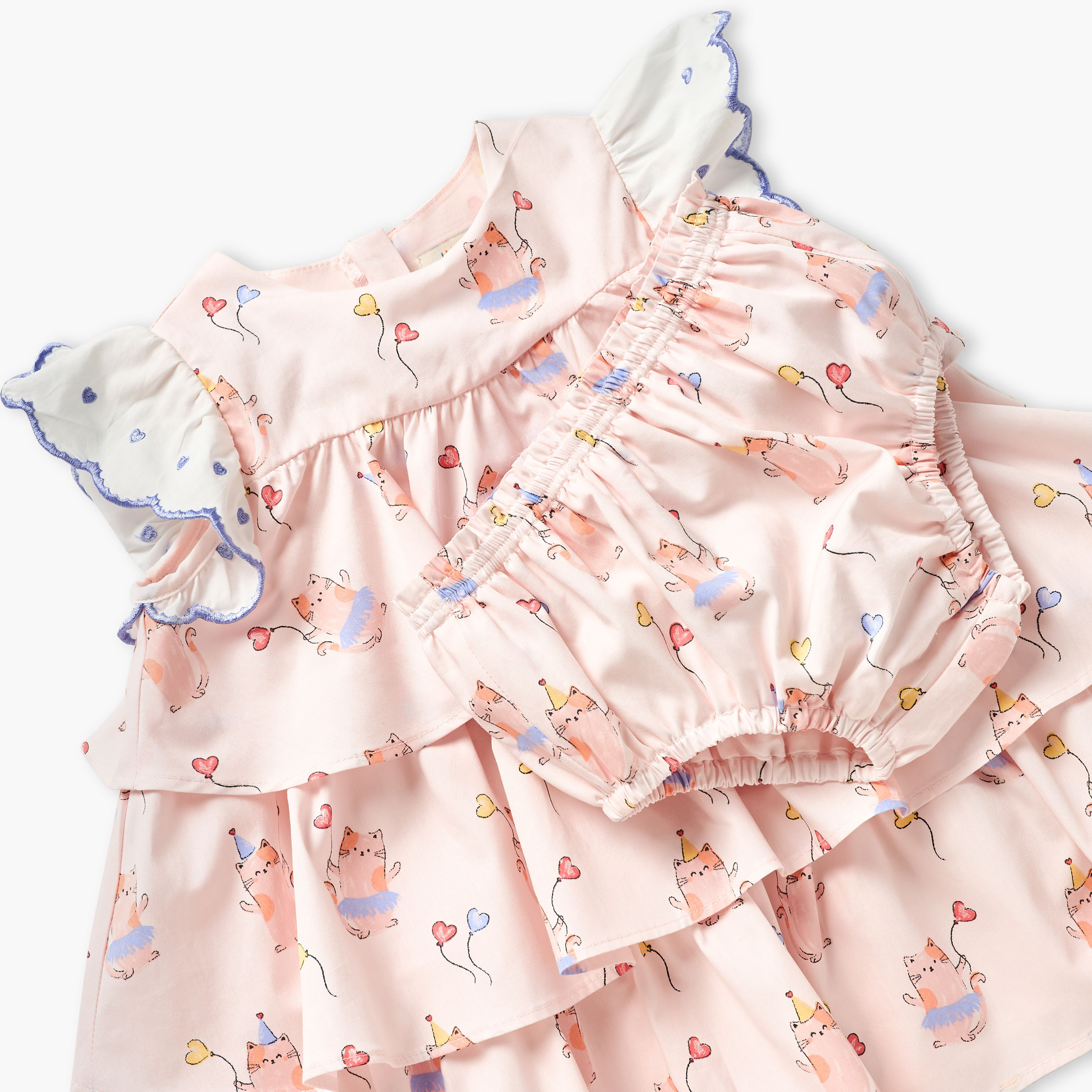 Juniors Cat Print Tiered Dress with Bloomers-baby-girls-clothing-dressesandjumpsuits-image-4
