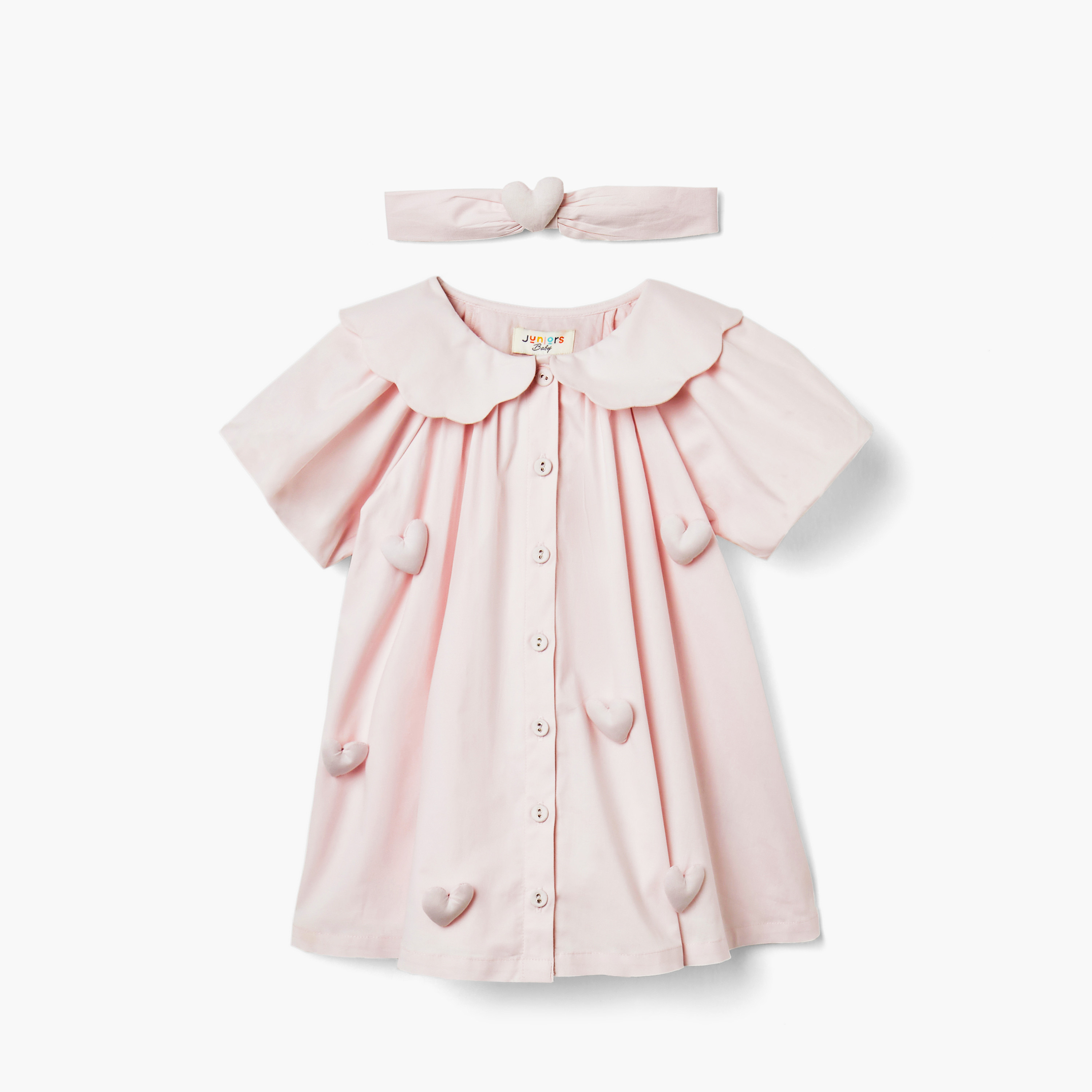 Juniors Heart Applique Dress with Balloon Sleeves and Hairband-baby-girls-clothing-dressesandjumpsuits-image-1