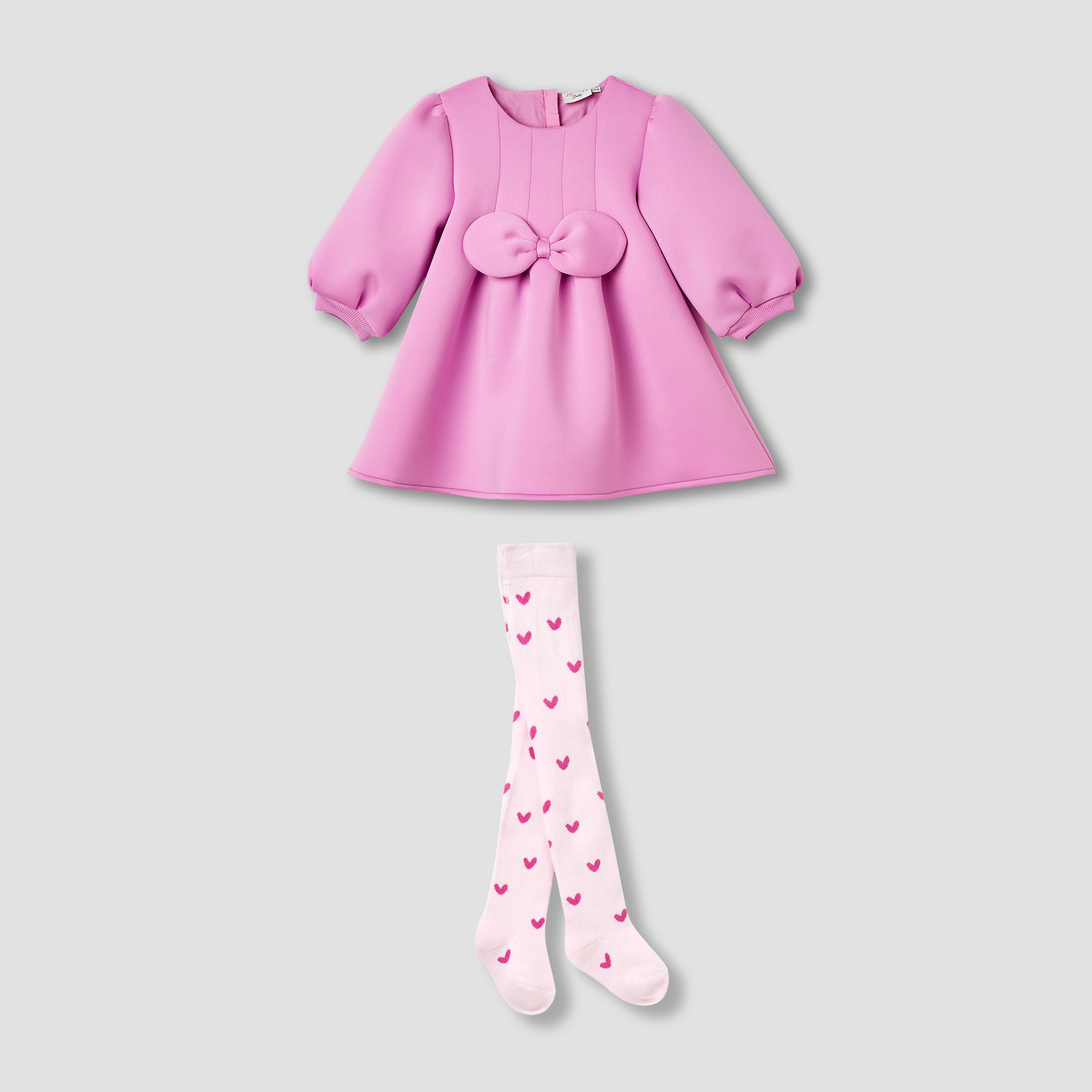 Juniors Bow Accent Dress with Long Sleeves and Stockings-baby-girls-clothing-dressesandjumpsuits-image-2