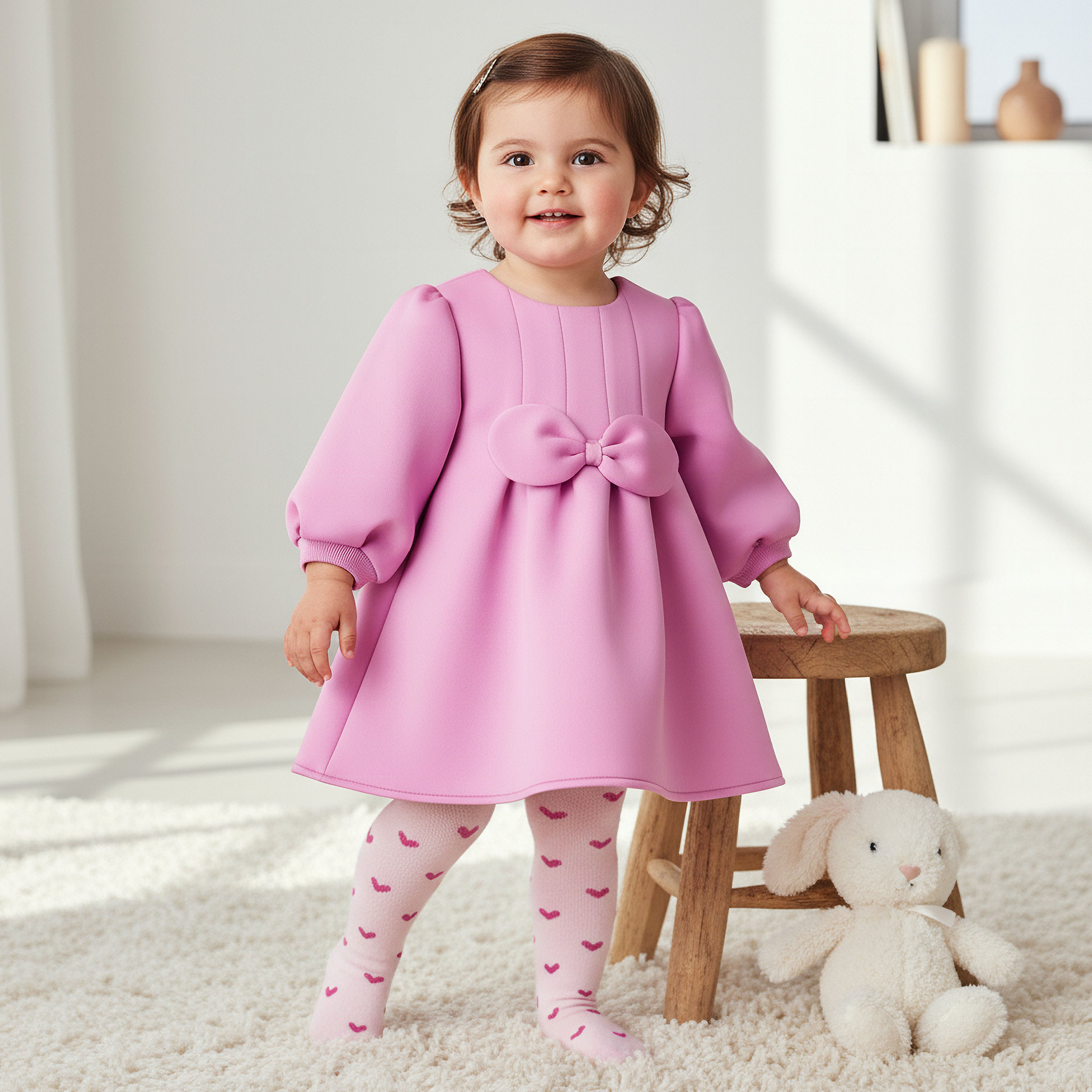 Juniors Bow Accent Dress with Long Sleeves and Stockings-baby-girls-clothing-dressesandjumpsuits-image-1