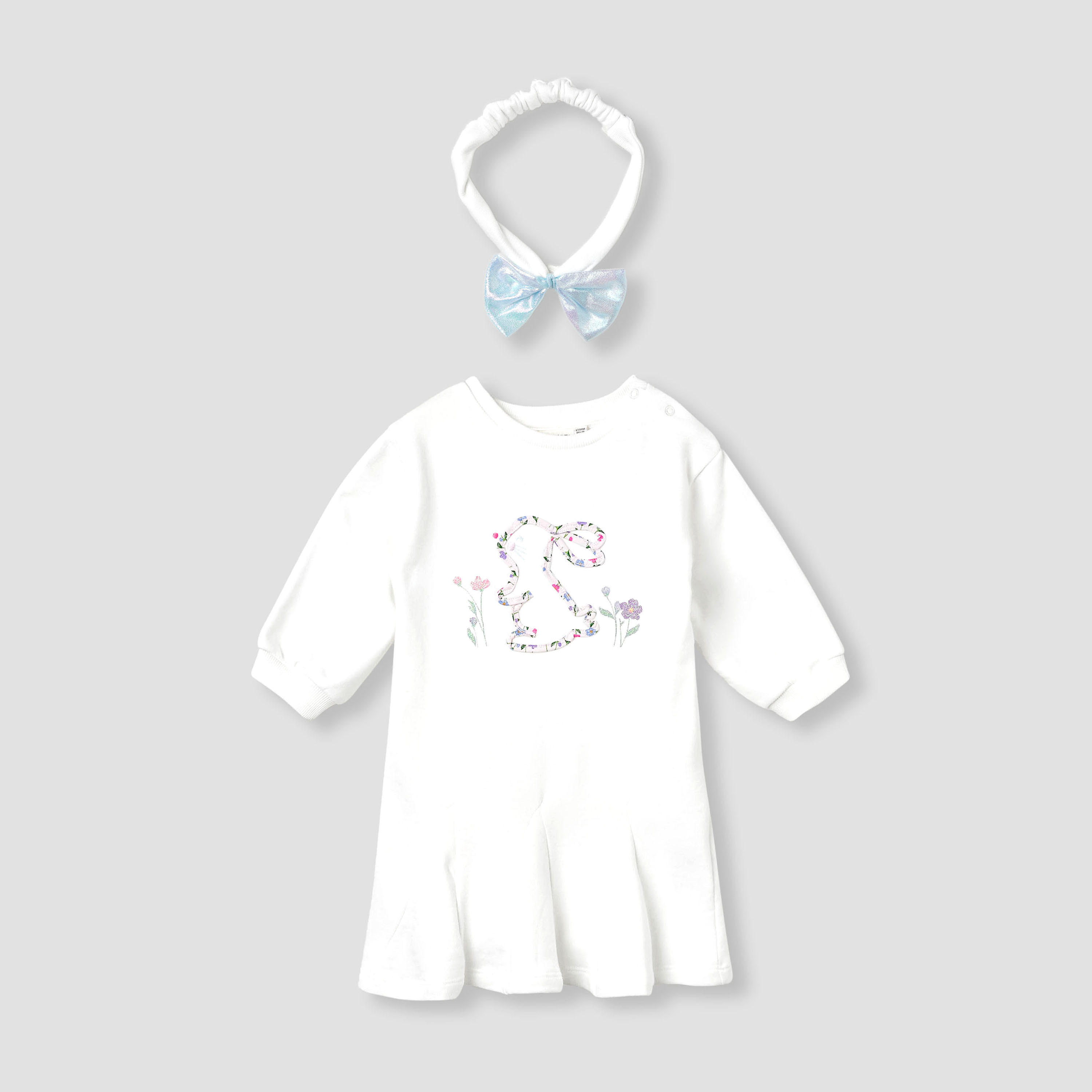 فستان بكسرات مزين بتطريز أرنب مع شريطة رأس من جونيورز-baby-girls-clothing-dressesandjumpsuits-image-1