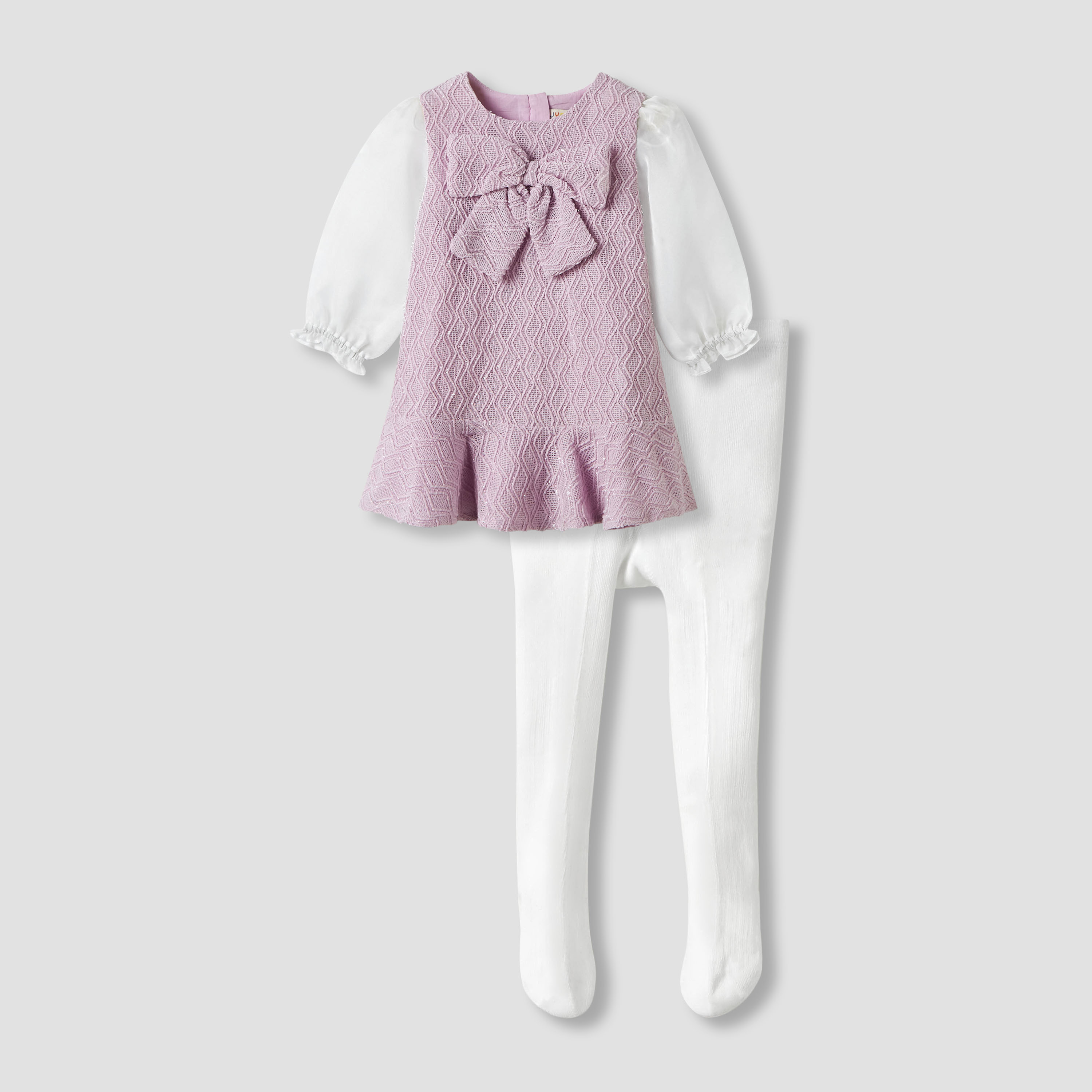 فستان بارز الملمس بزينة فيونكة وجوارب من جونيورز-baby-girls-clothing-winterwear-dresses-image-2