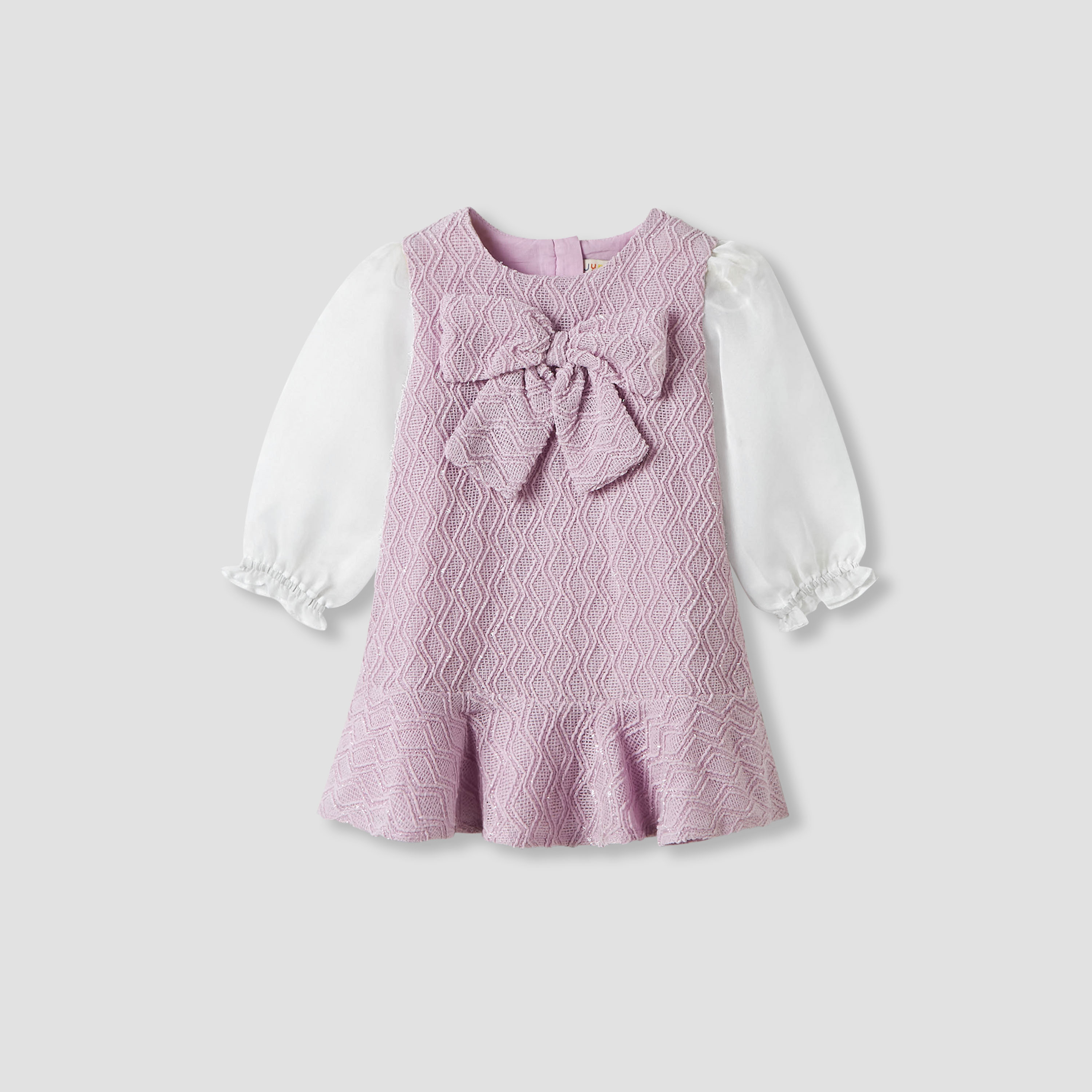 فستان بارز الملمس بزينة فيونكة وجوارب من جونيورز-baby-girls-clothing-winterwear-dresses-image-3