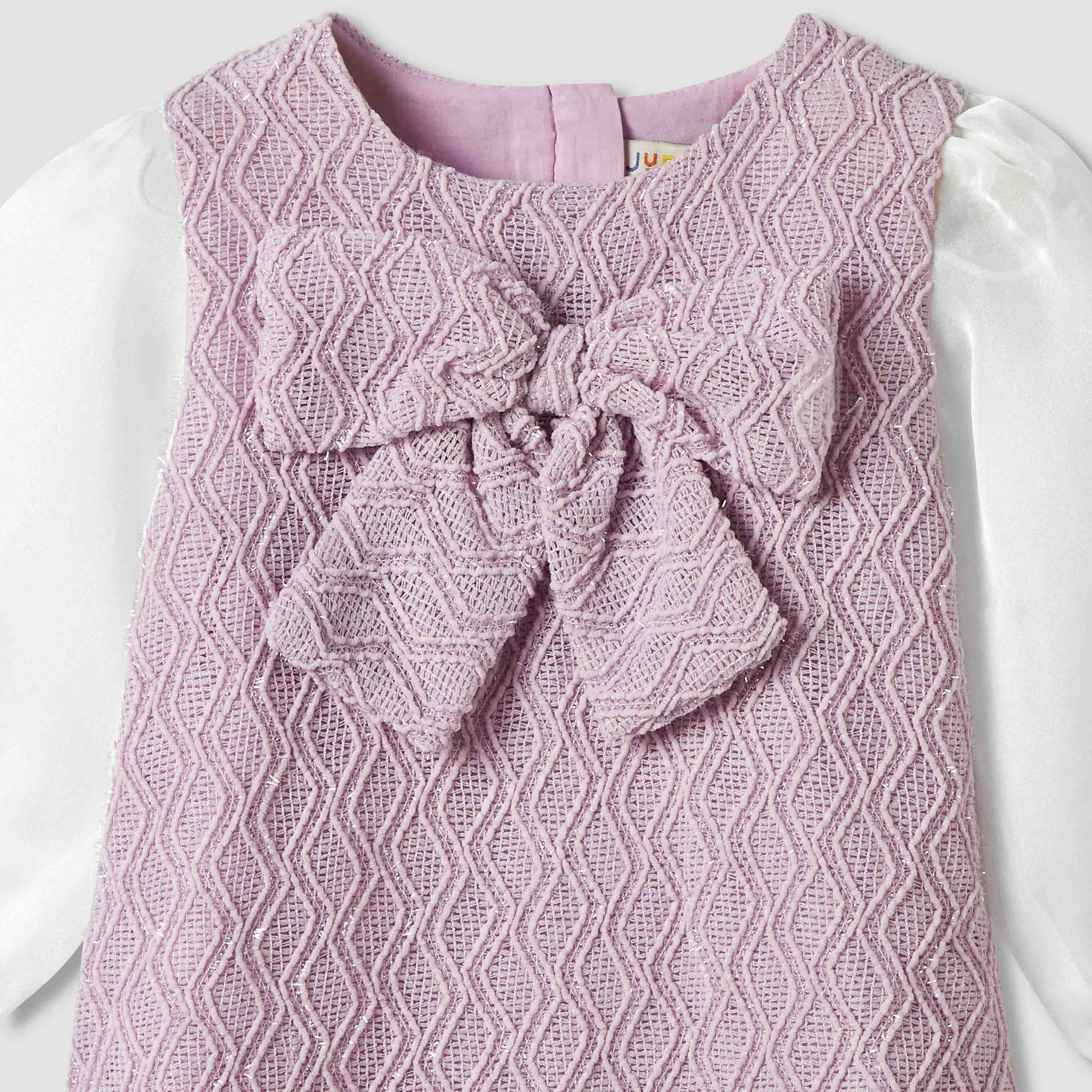 فستان بارز الملمس بزينة فيونكة وجوارب من جونيورز-baby-girls-clothing-winterwear-dresses-image-5
