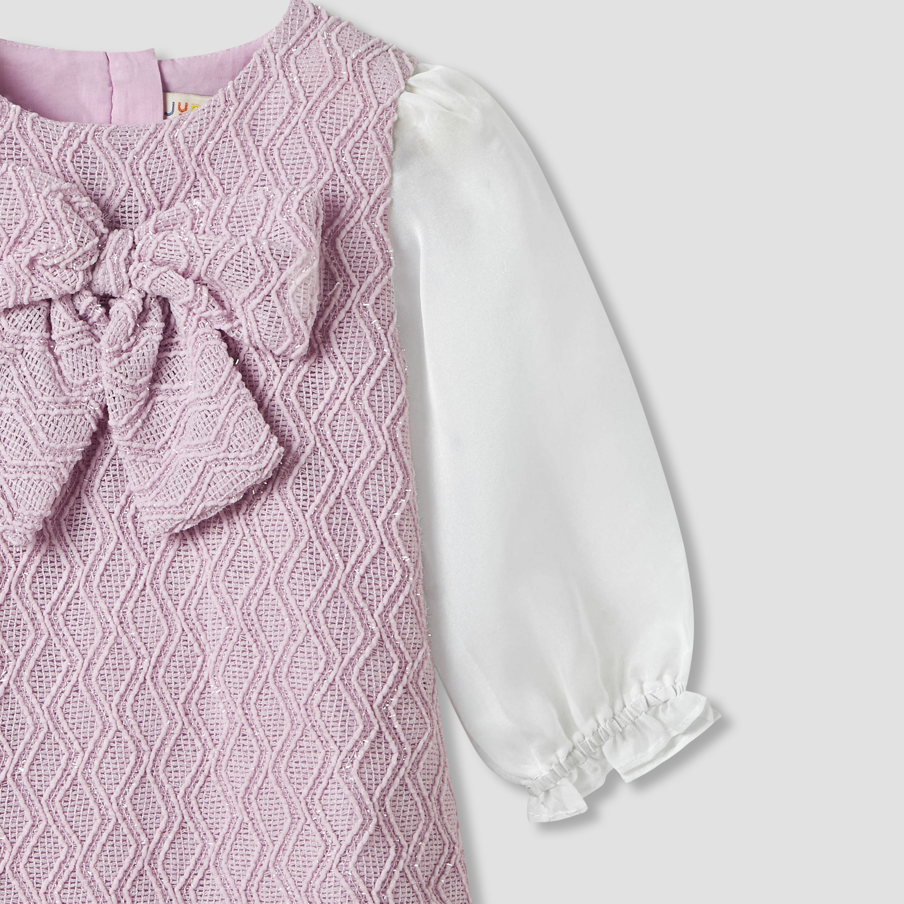 فستان بارز الملمس بزينة فيونكة وجوارب من جونيورز-baby-girls-clothing-winterwear-dresses-image-6