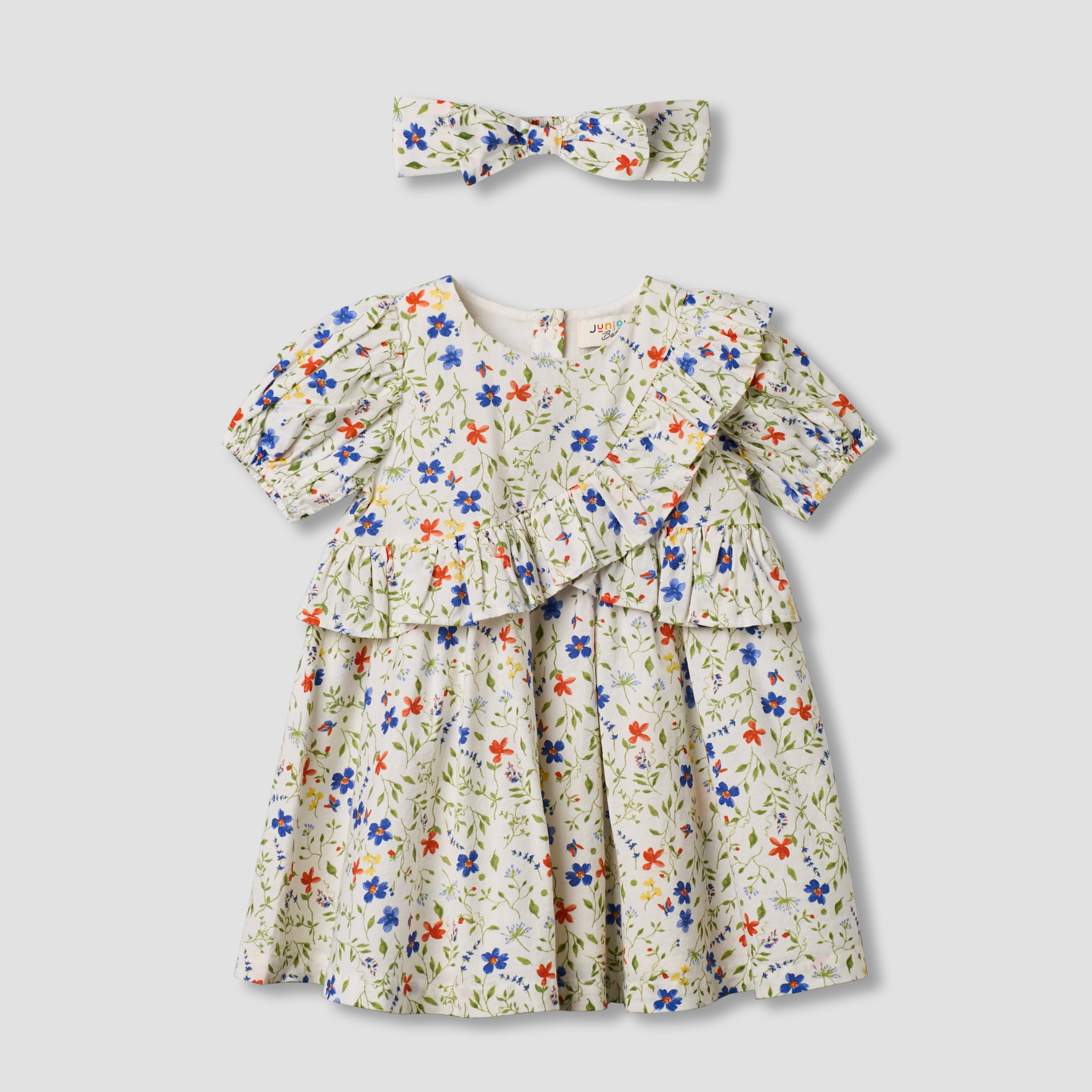 Juniors Round Neck Short Sleeves A-line Dress with Headband-baby-girls-clothing-dressesandjumpsuits-image-2