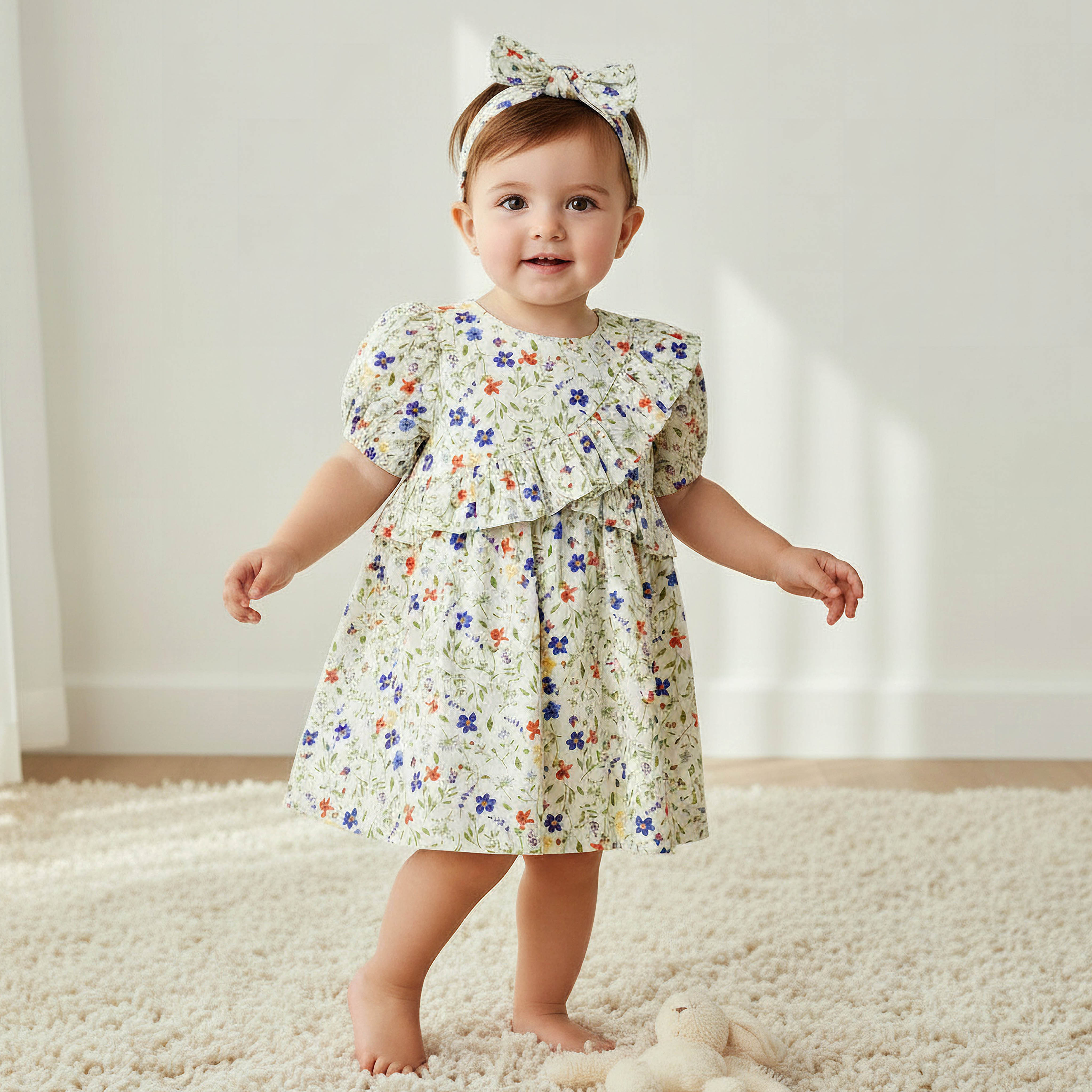 Juniors Round Neck Short Sleeves A-line Dress with Headband-baby-girls-clothing-dressesandjumpsuits-image-1