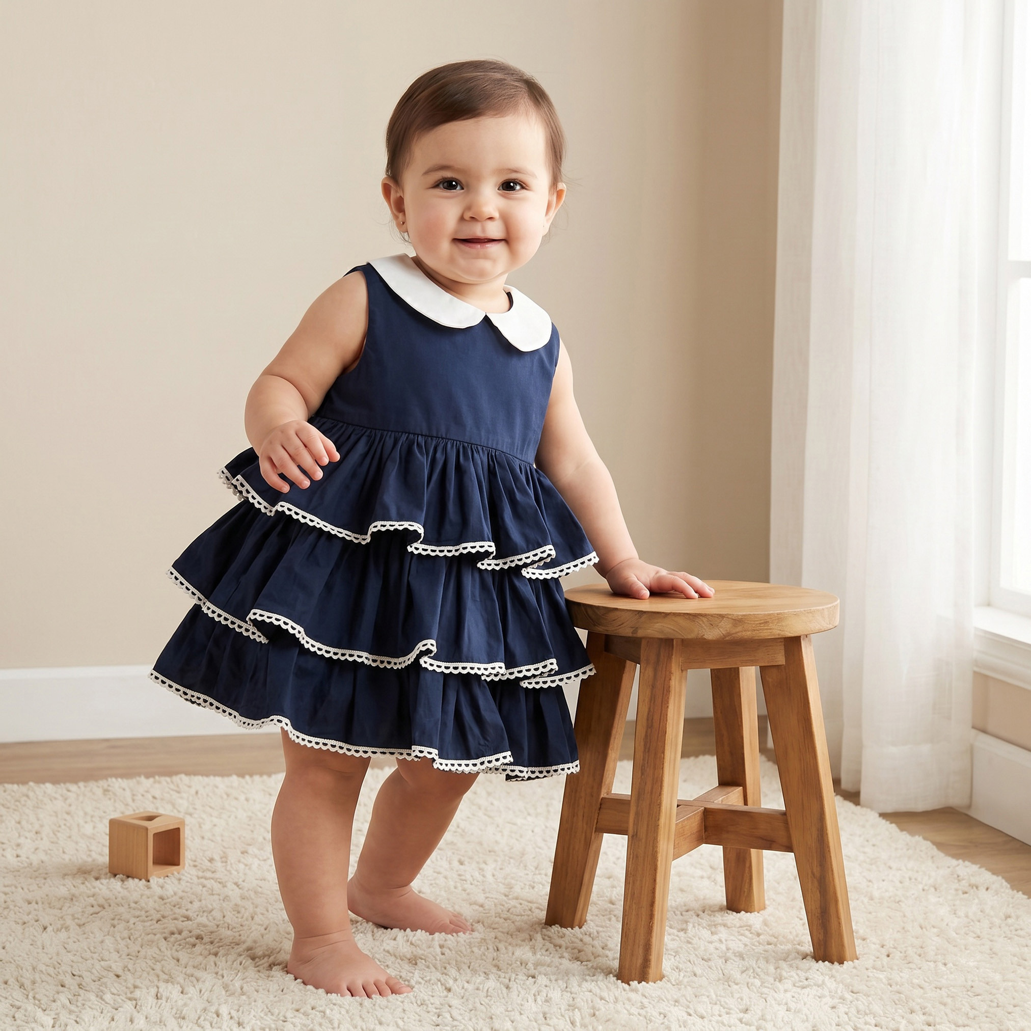 Juniors Peter Pan Collar Sleeveless Tiered Dress with Lace Trim-baby-girls-clothing-dressesandjumpsuits-image-1