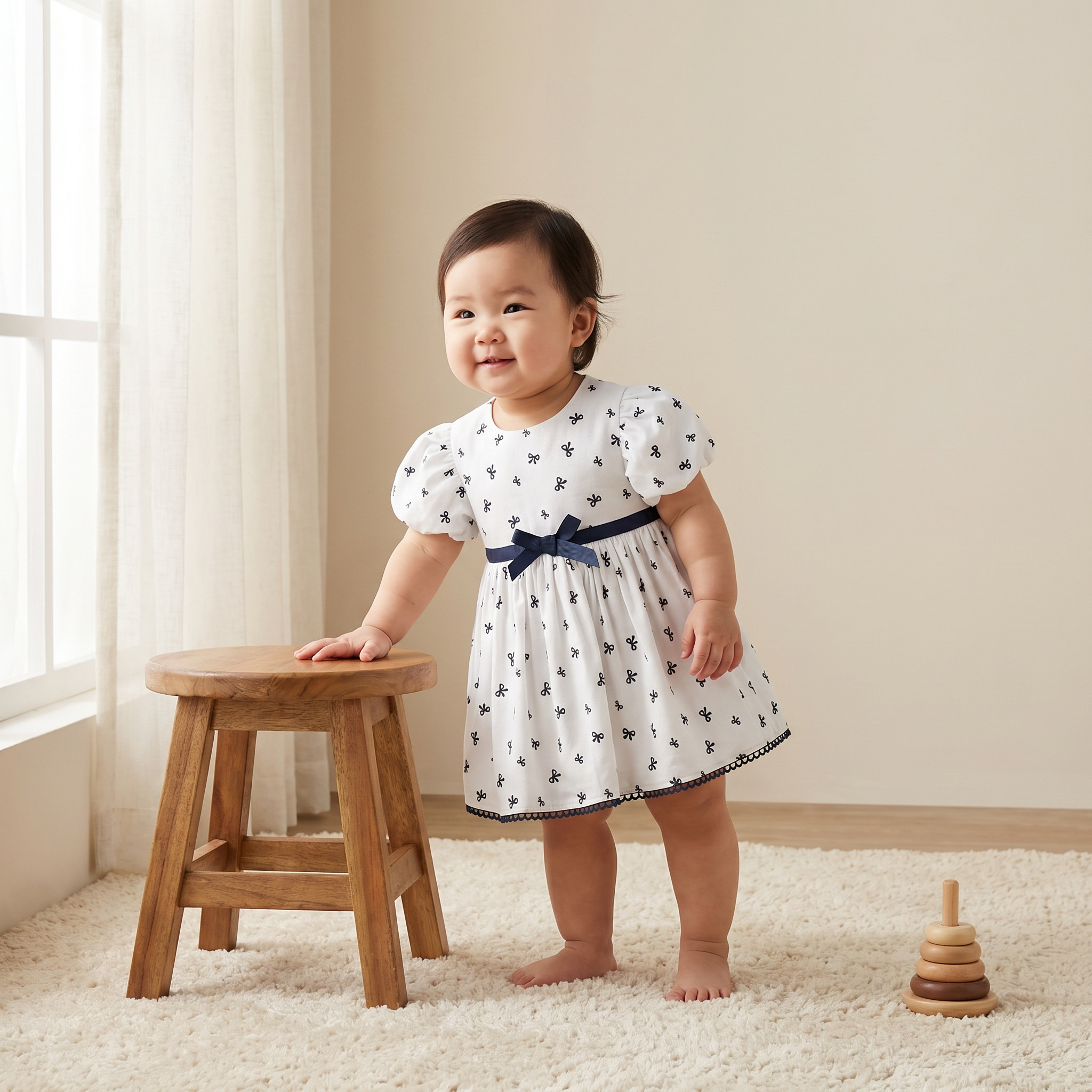 Juniors Round Neck Short Sleeves A-line Dress with Bow Print-baby-girls-clothing-dressesandjumpsuits-image-1