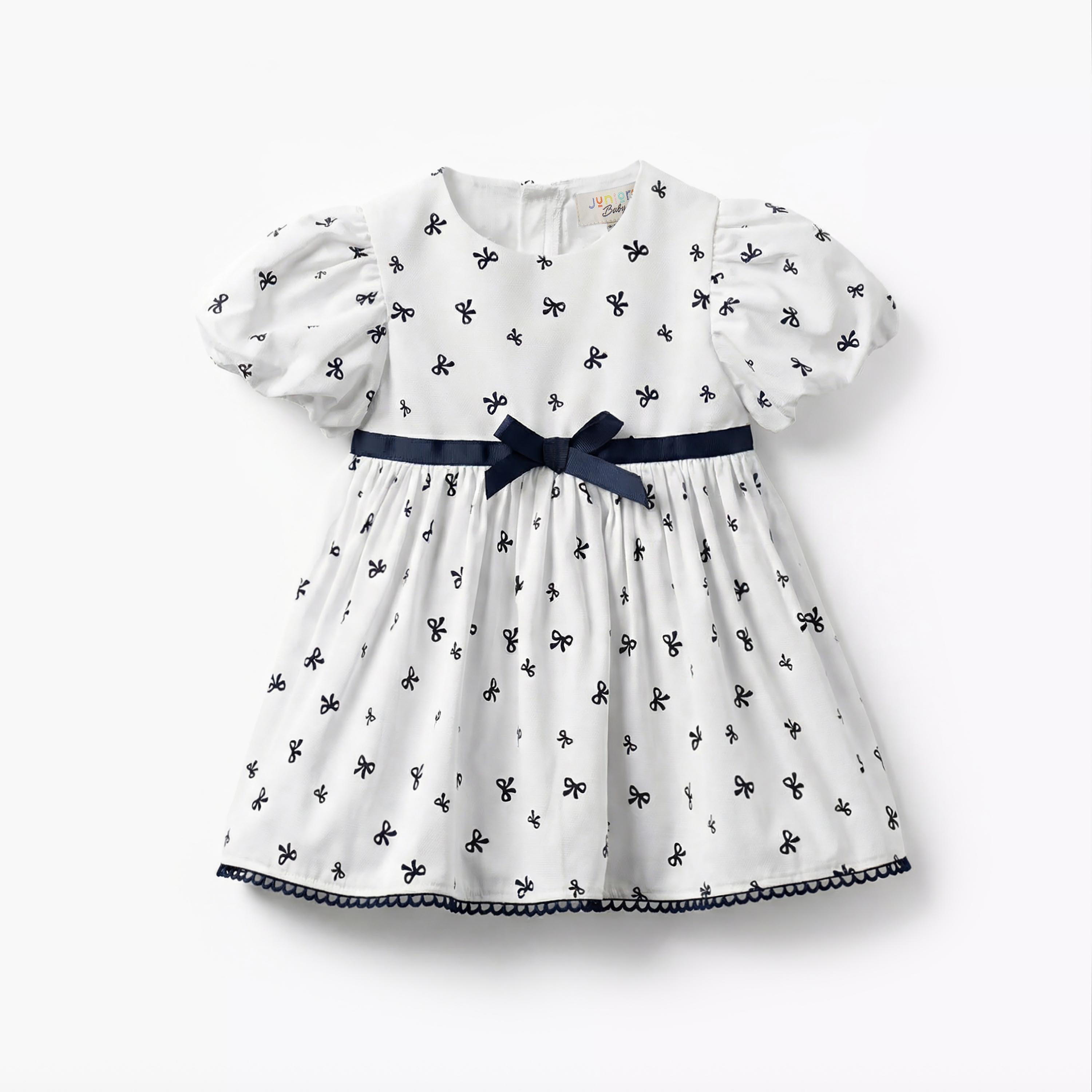 Juniors Round Neck Short Sleeves A-line Dress with Bow Print-baby-girls-clothing-dressesandjumpsuits-image-2