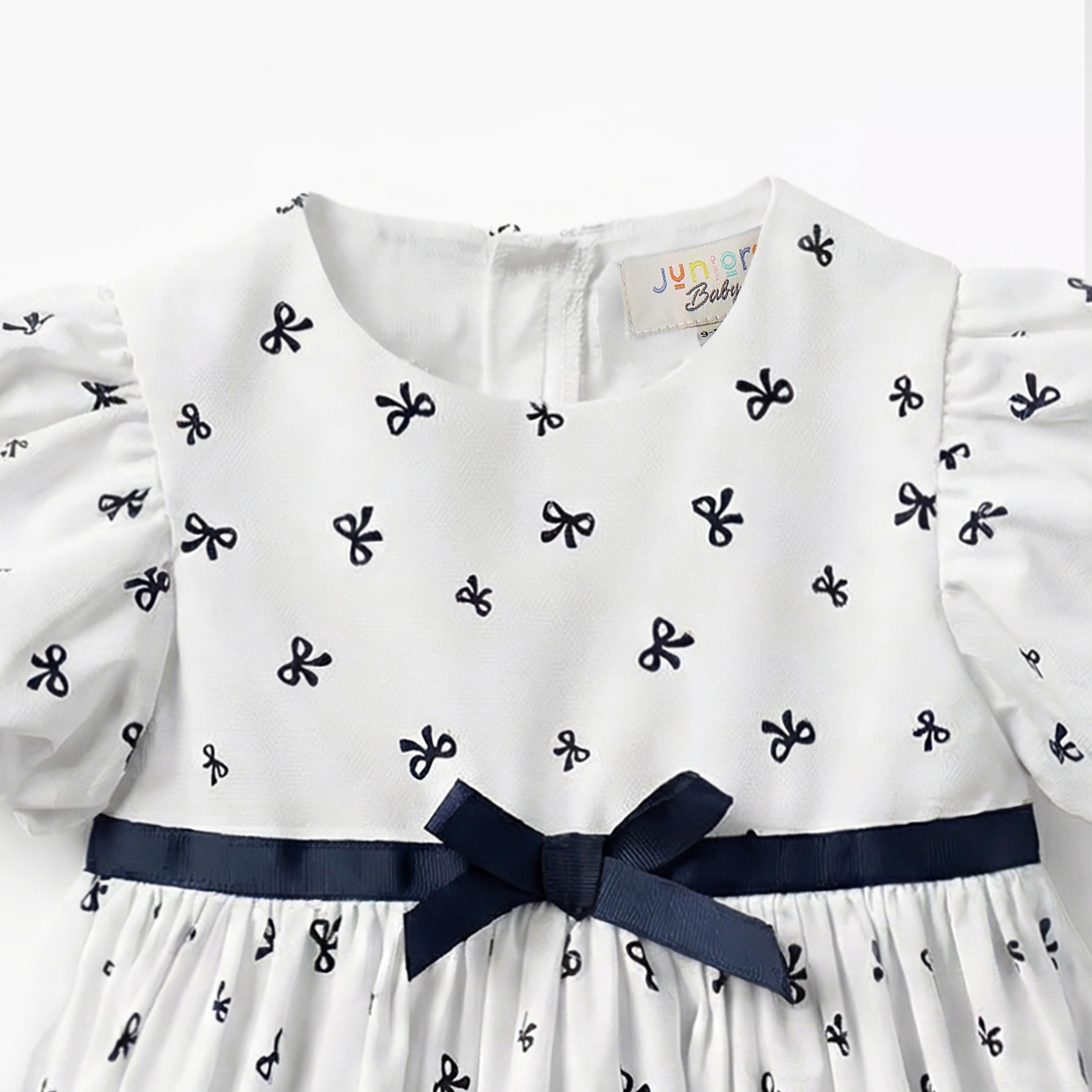 Juniors Round Neck Short Sleeves A-line Dress with Bow Print-baby-girls-clothing-dressesandjumpsuits-image-4