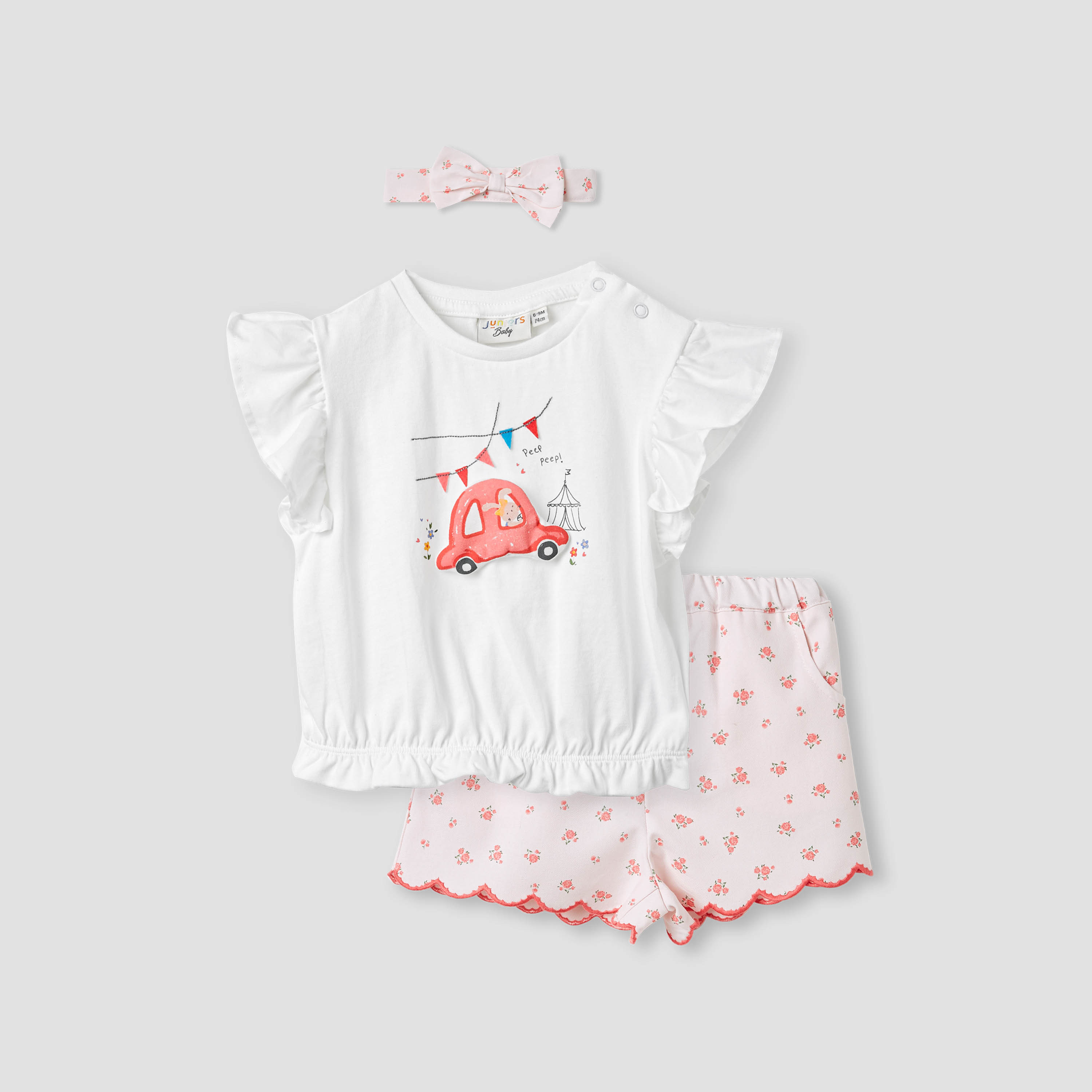 Juniors Printed T-shirt and Shorts with Headband-baby-girls-clothing-setsandcoords-image-1
