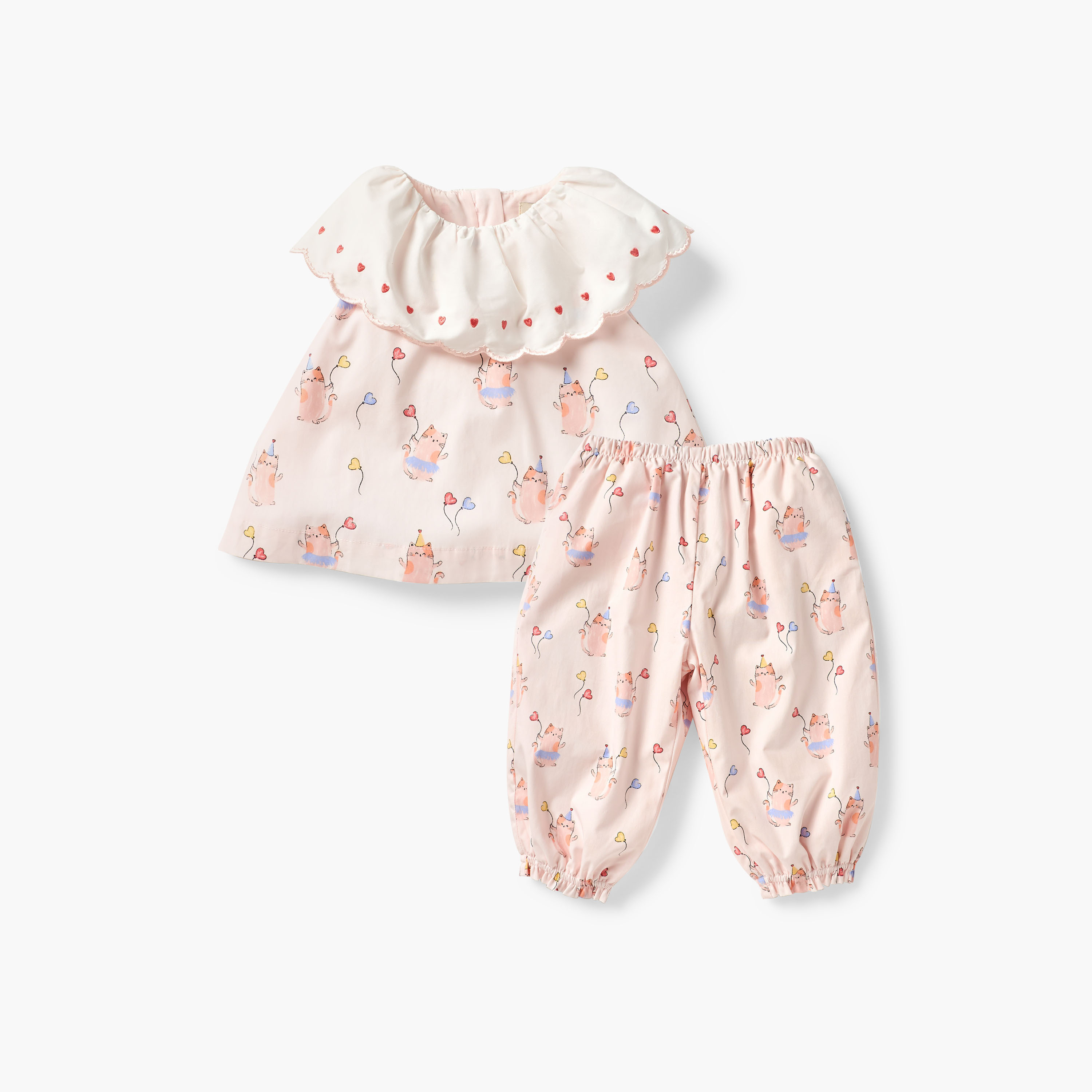 Juniors Cat Print Top and Pants Set-baby-girls-clothing-setsandcoords-image-1