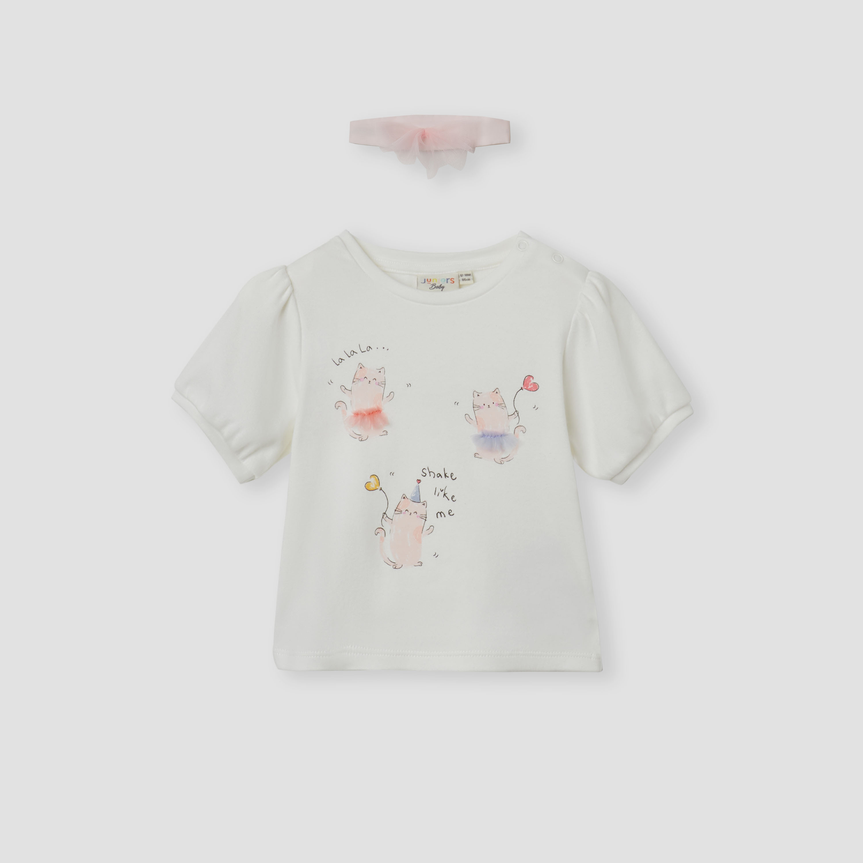 Juniors Cat Print Top with Crew Neck and Headband Set-baby-girls-clothing-setsandcoords-image-2
