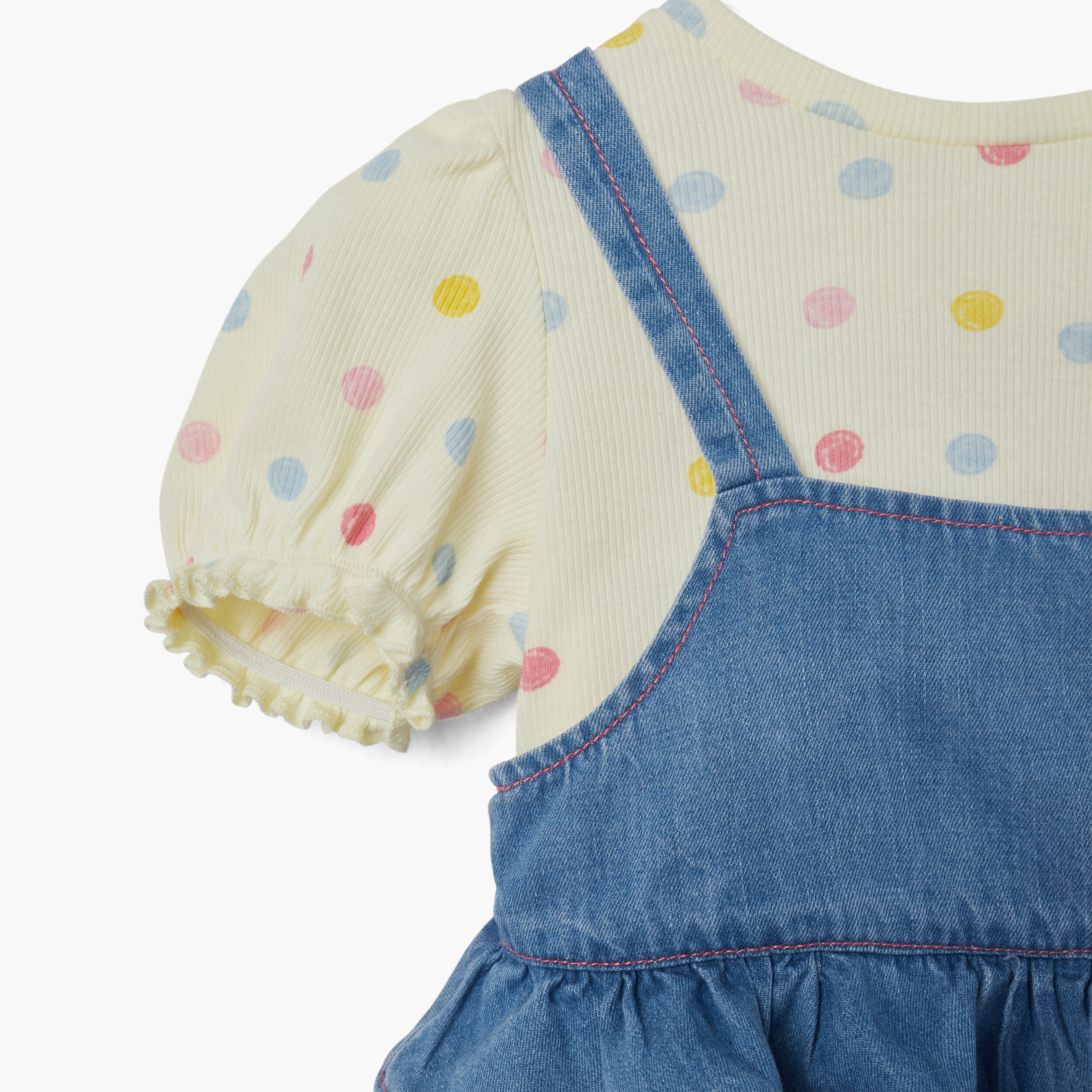 Juniors Bunny Applique Dungaree and Polka Dot Print T-shirt Set-baby-girls-clothing-setsandcoords-image-7