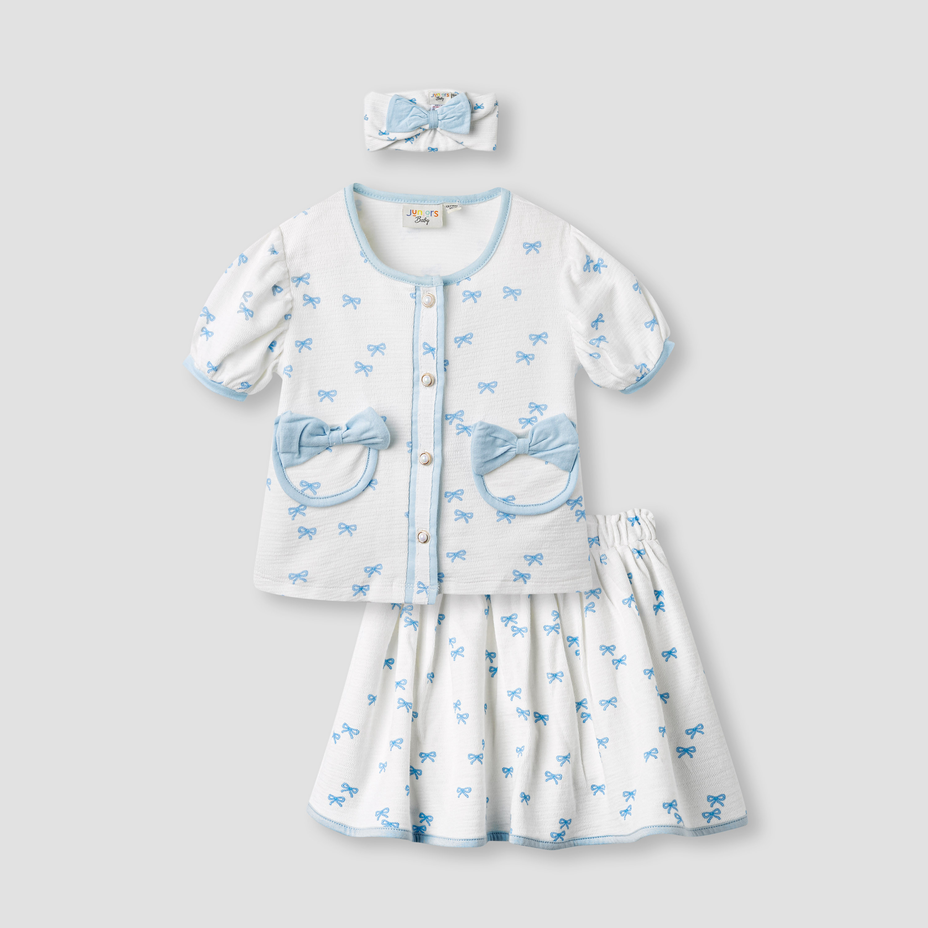 Juniors Bow Print Shirt with Skirt and Headband-baby-girls-clothing-setsandcoords-image-1