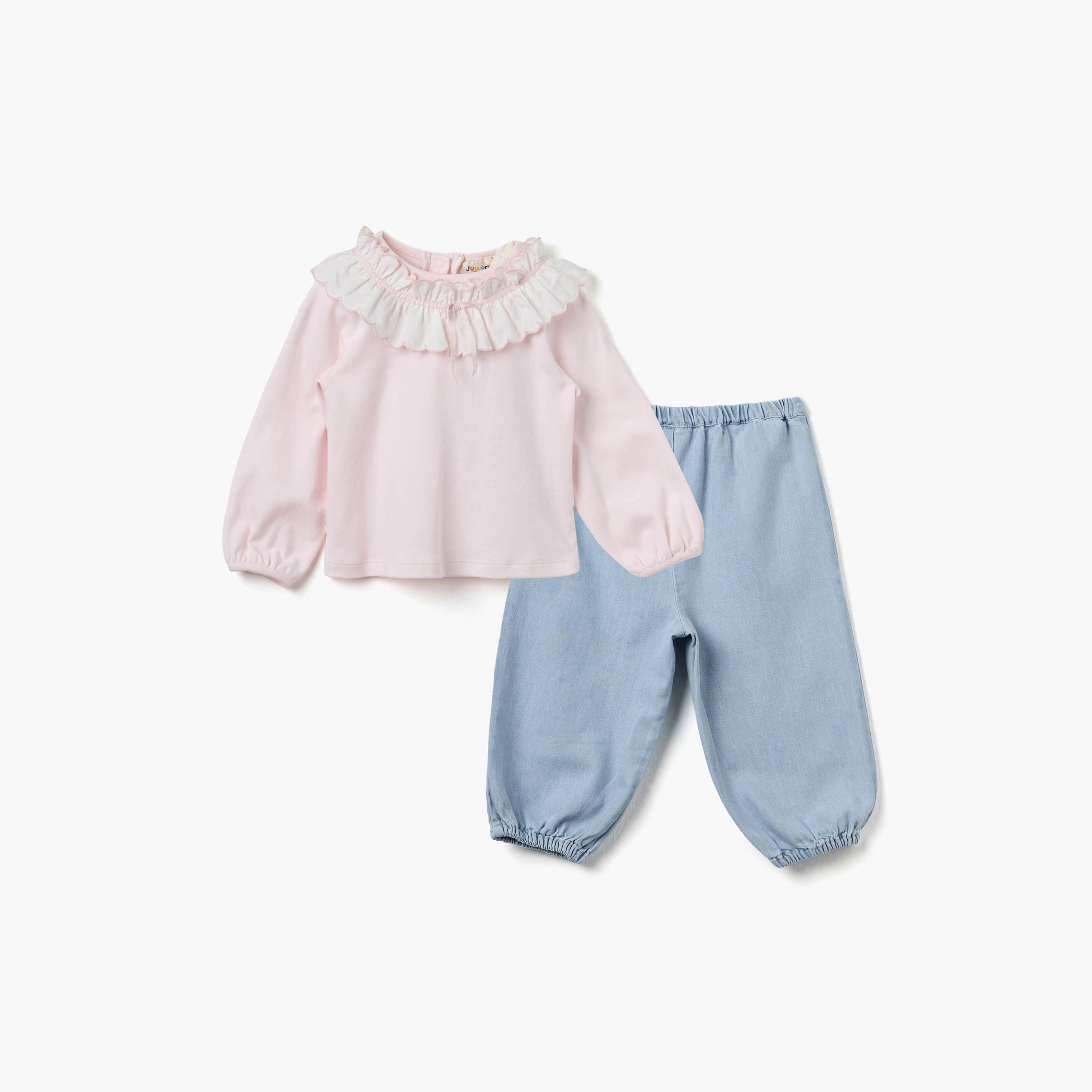 Juniors Ruffled Top and Jeans Set-baby-girls-clothing-setsandcoords-image-1