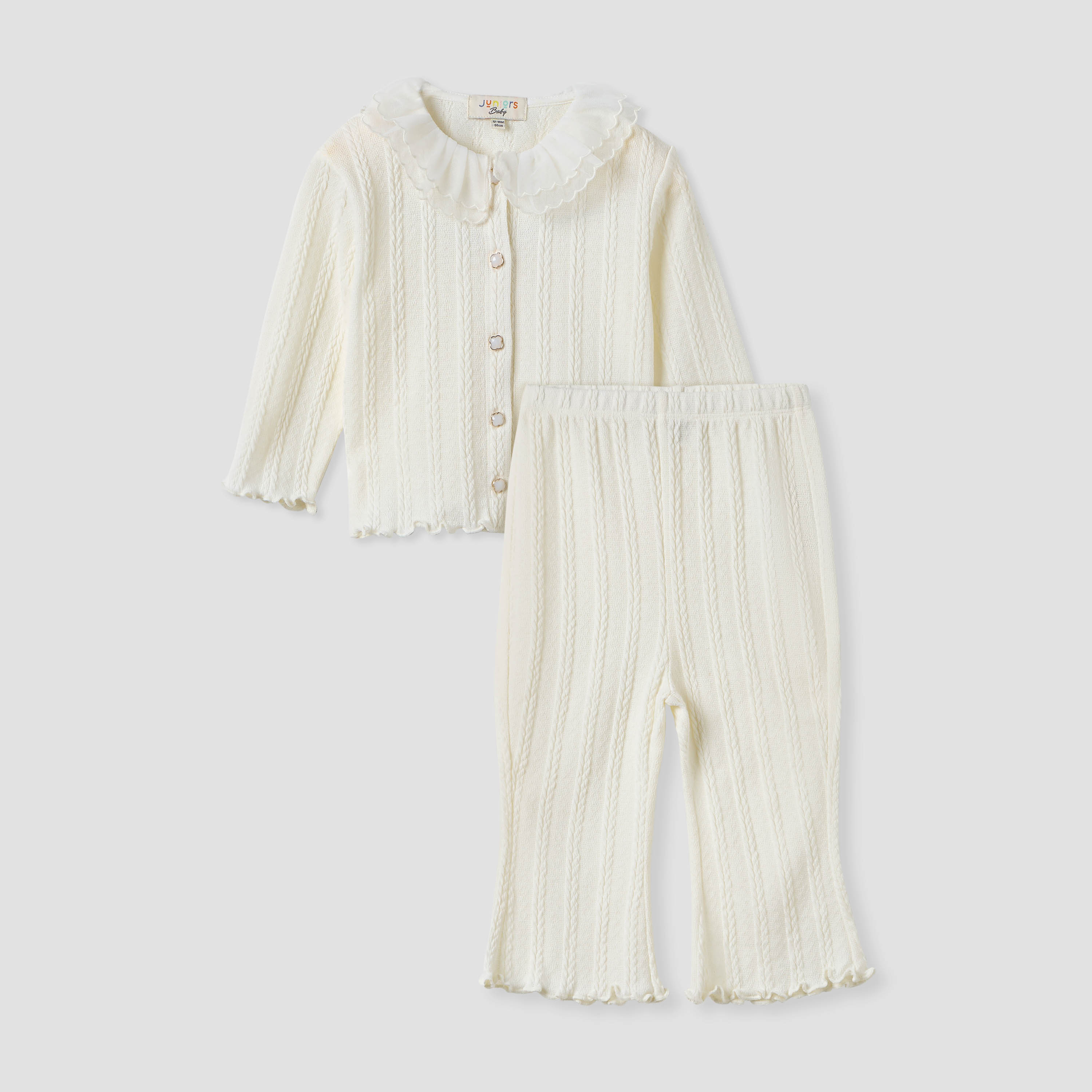 Juniors Textured Button Through Top and Pants Set-baby-girls-clothing-setsandcoords-image-1