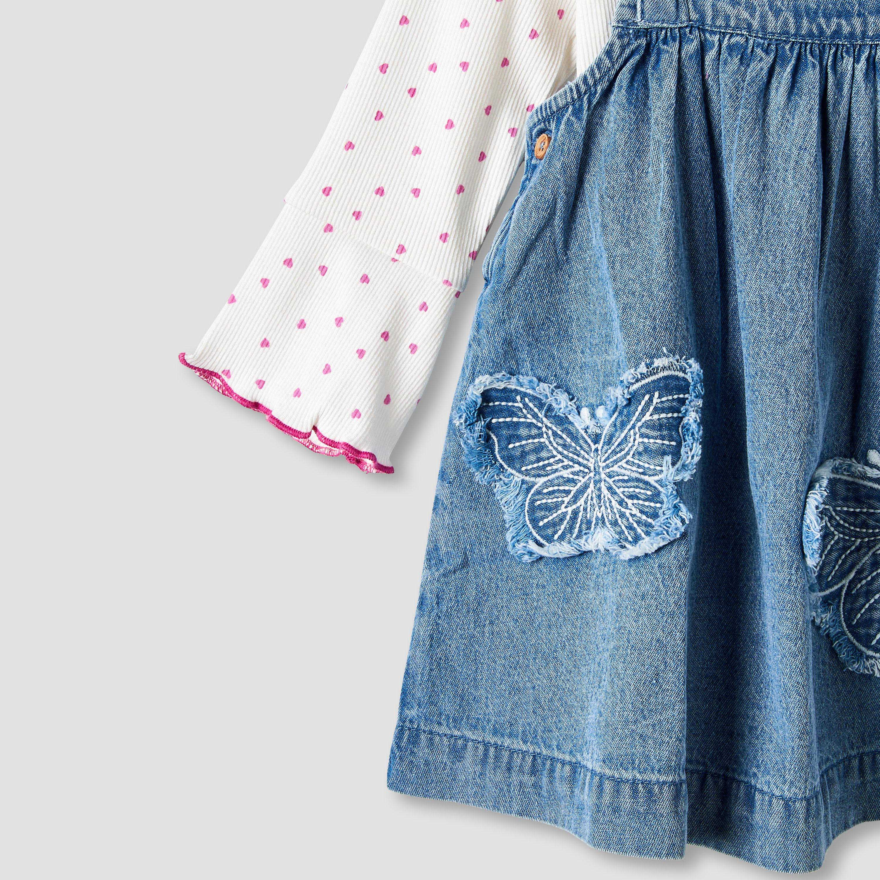 Juniors Girls T-shirt and Pinafore Set with Butterfly Applique - Cotton - Long Sleeves - Turtleneck-baby-girls-clothing-setsandcoords-image-6
