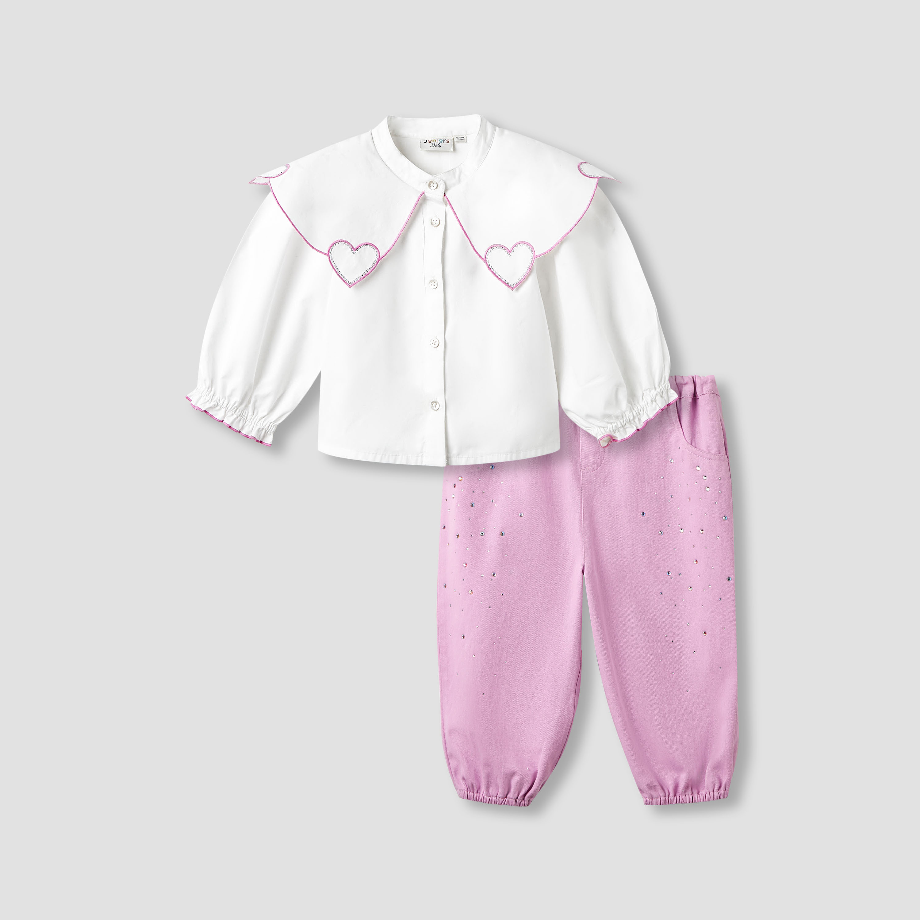 Juniors Embellished Collar Shirt and Pants Set-baby-girls-clothing-setsandcoords-image-1