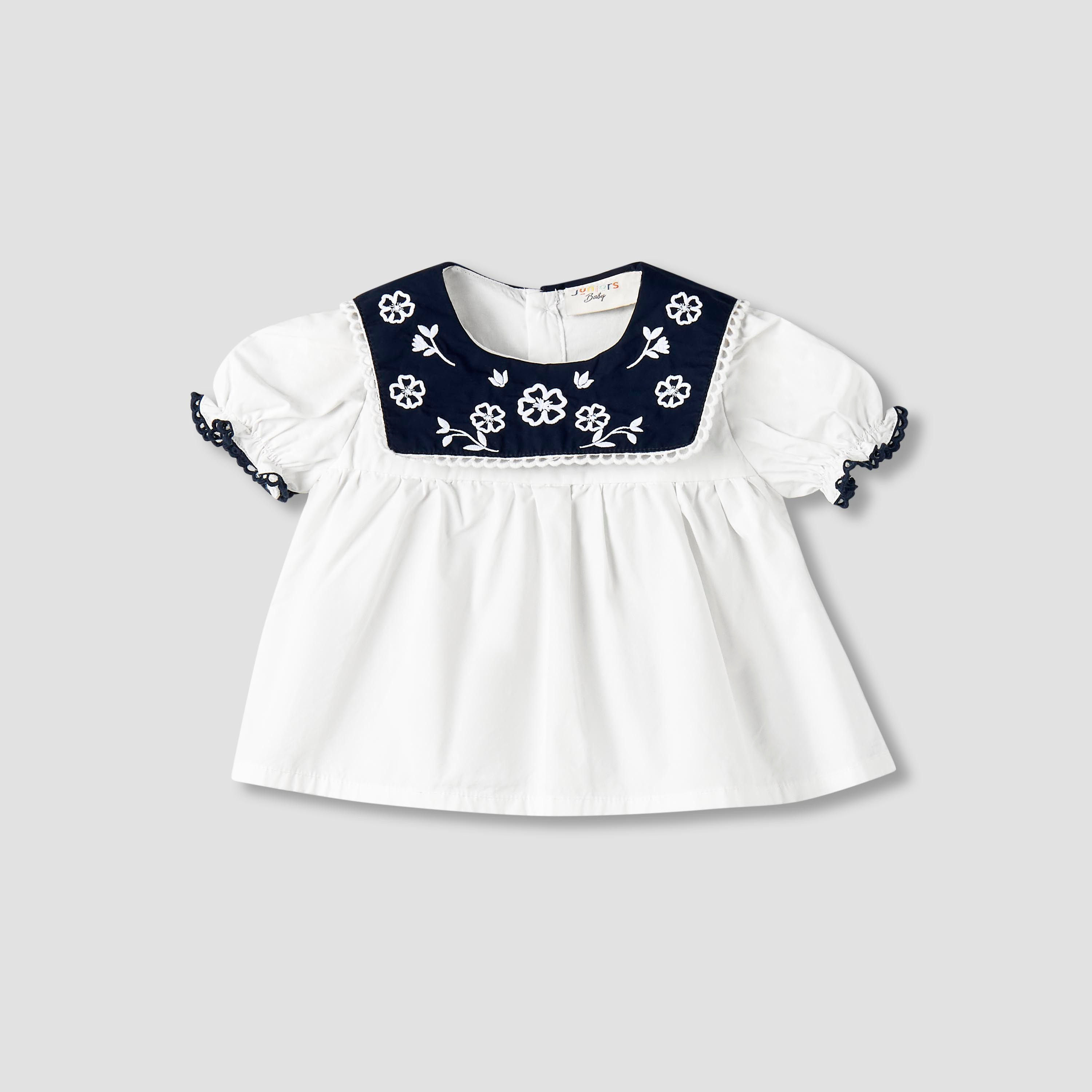 Juniors Round Neck Short Sleeves Top and Wide Leg Pants Set with Floral Embroidery-baby-girls-clothing-setsandcoords-image-3