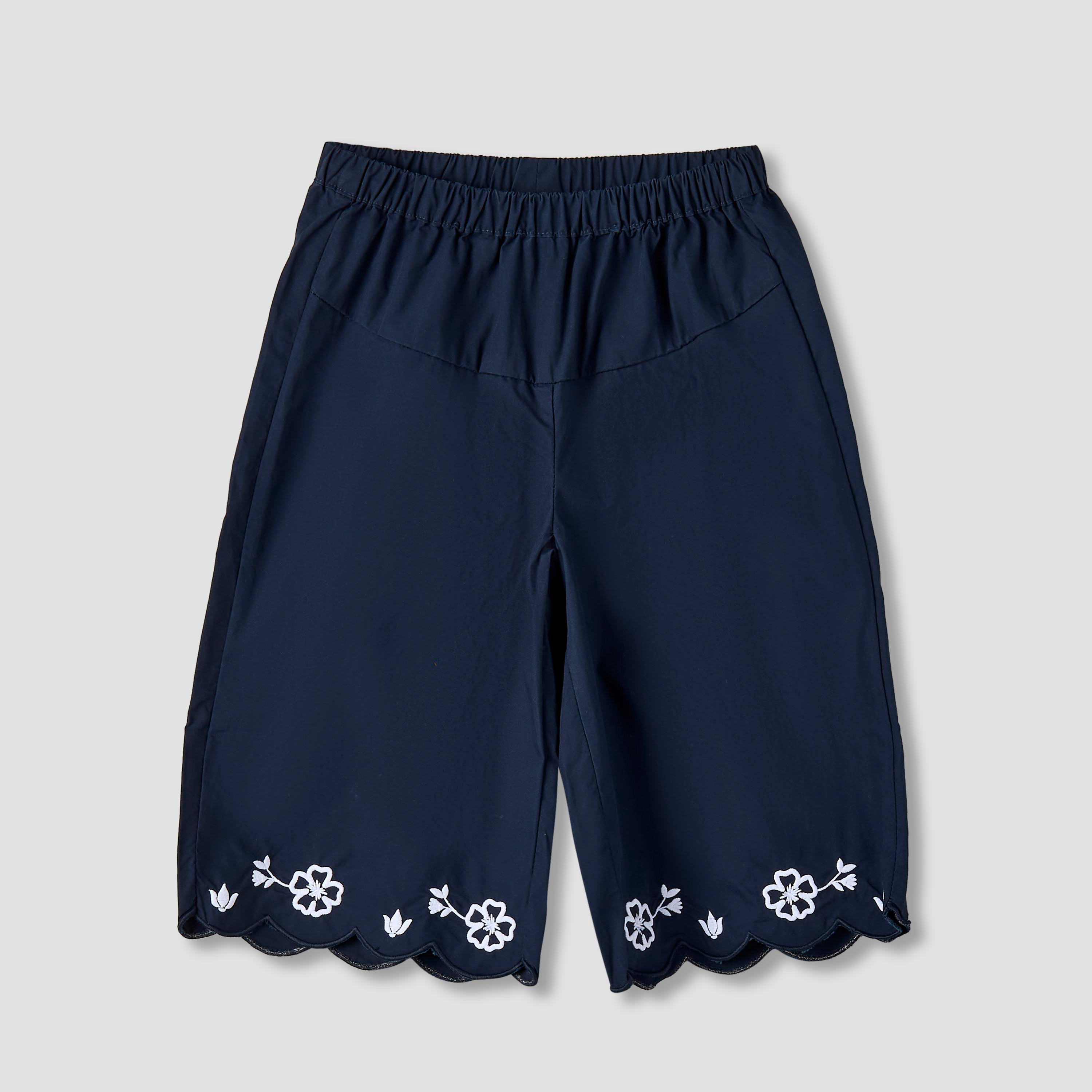 Juniors Round Neck Short Sleeves Top and Wide Leg Pants Set with Floral Embroidery-baby-girls-clothing-setsandcoords-image-4