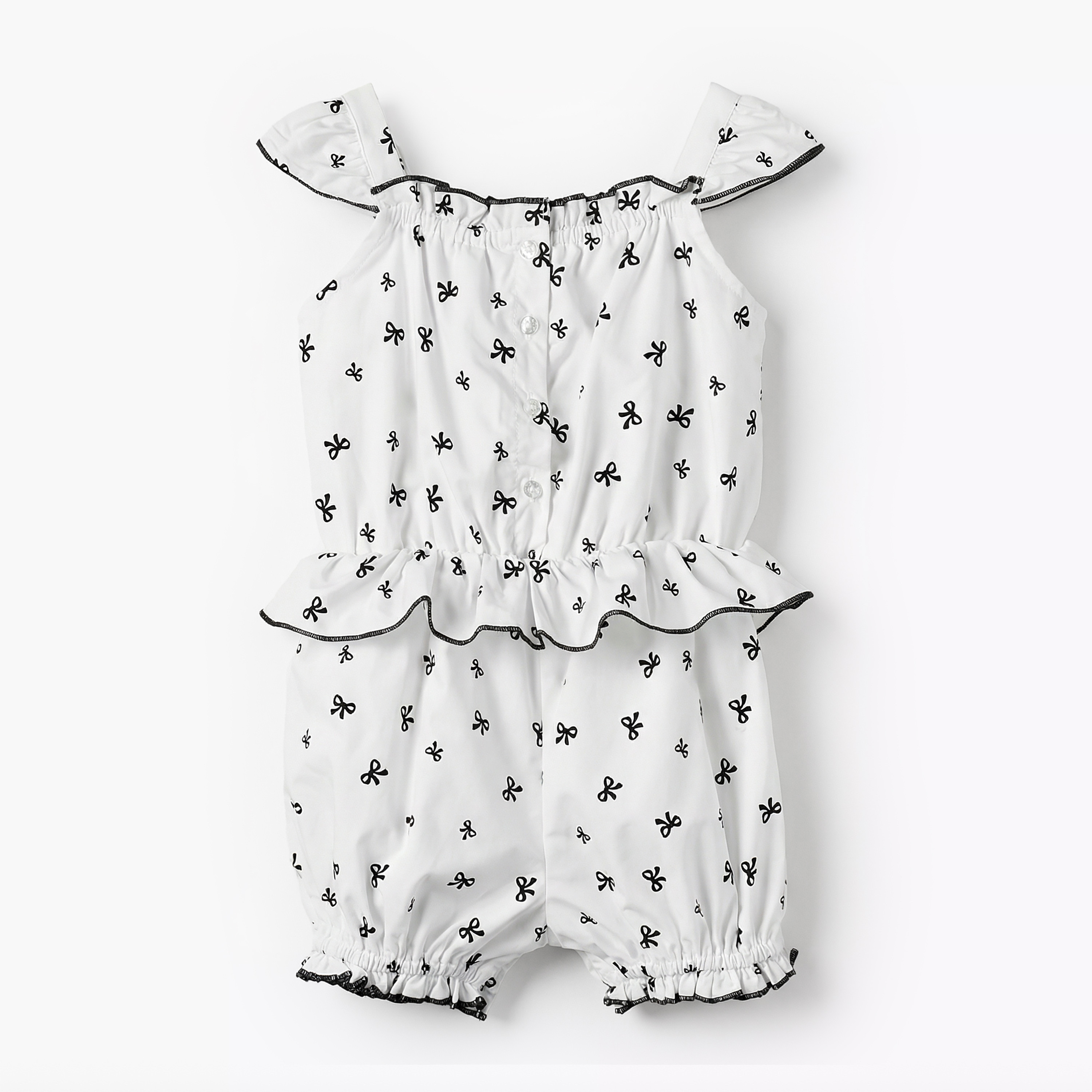Juniors Square Neck Cap Sleeves Romper with Bow Print-baby-girls-clothing-rompers-image-1