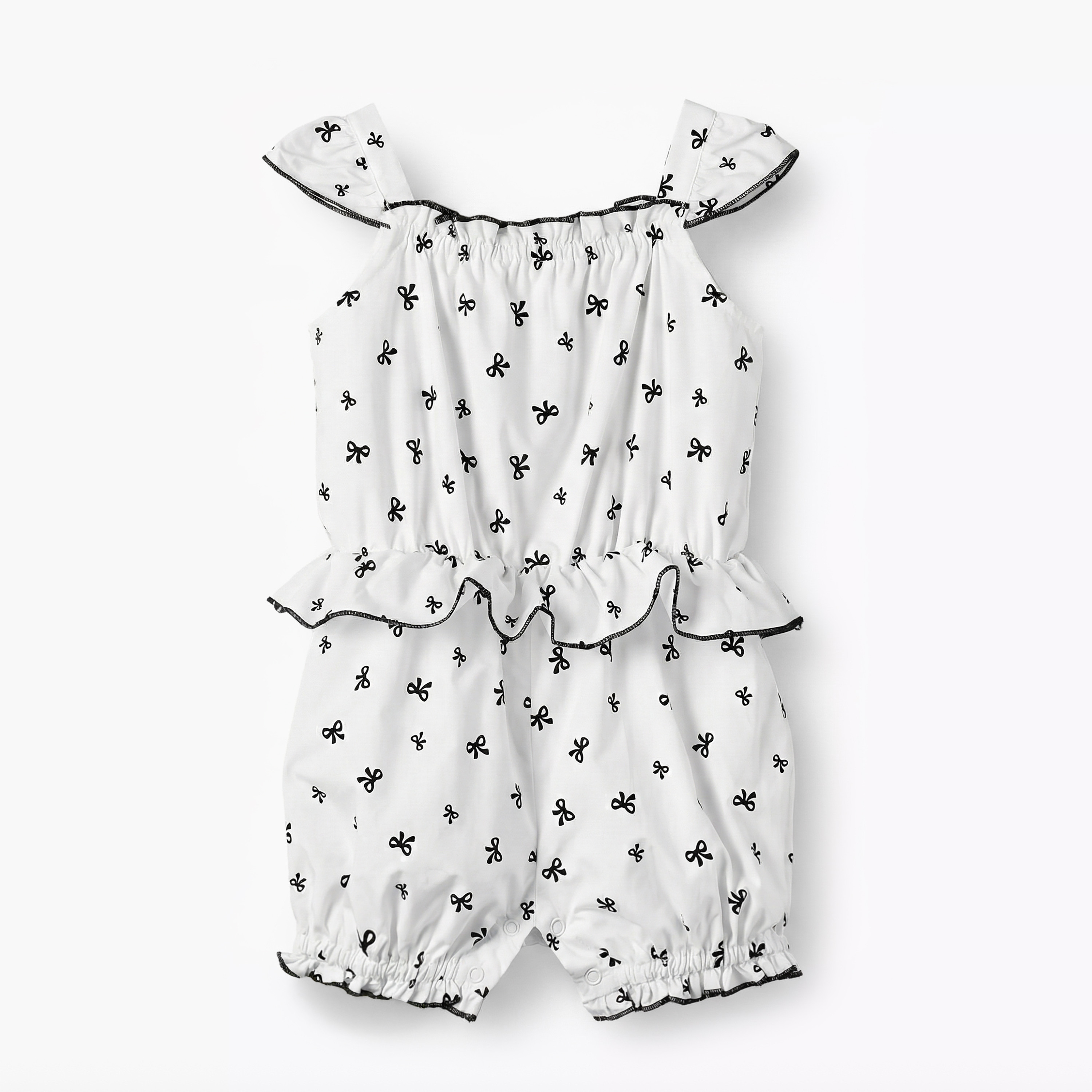 Juniors Square Neck Cap Sleeves Romper with Bow Print-baby-girls-clothing-rompers-image-2