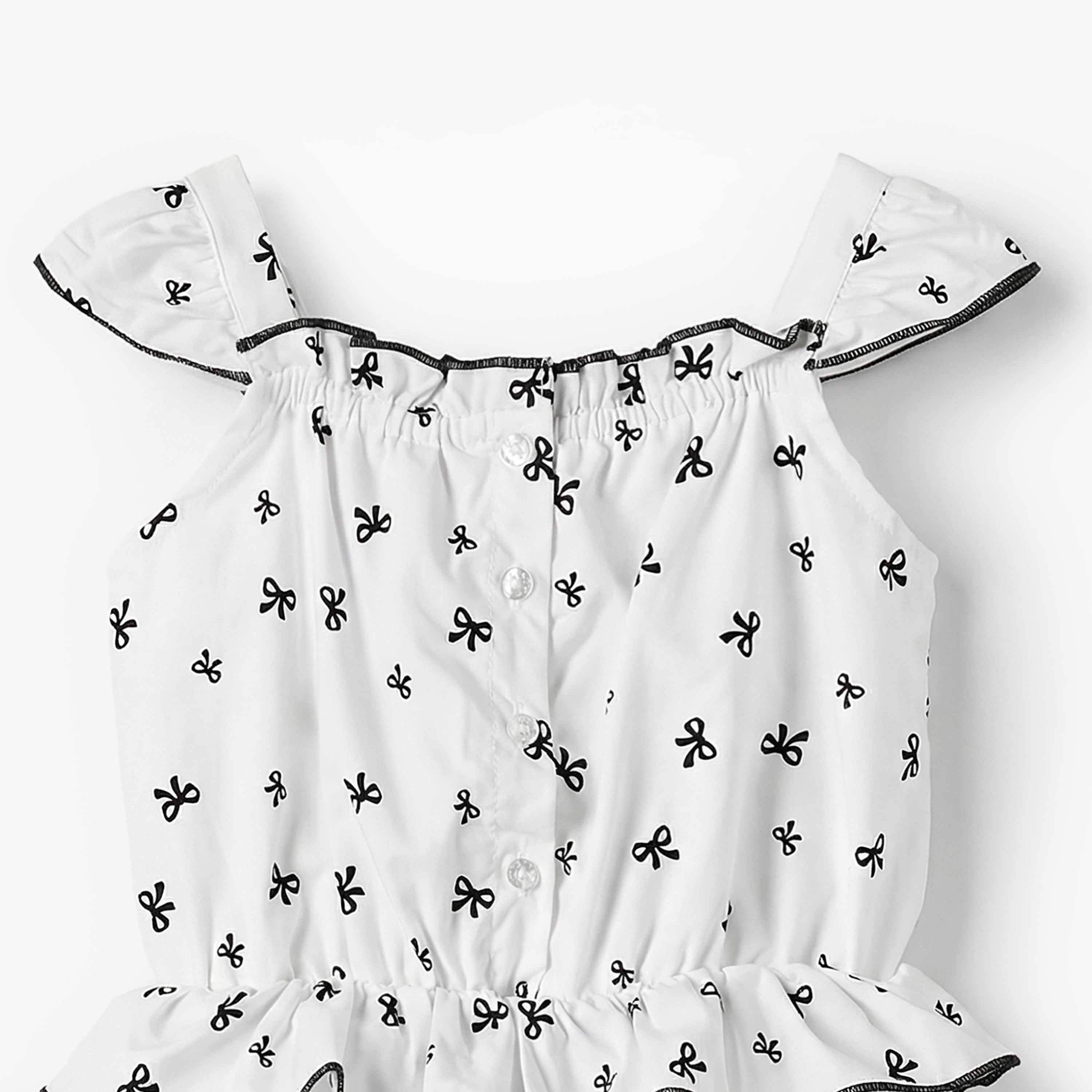 Juniors Square Neck Cap Sleeves Romper with Bow Print-baby-girls-clothing-rompers-image-3