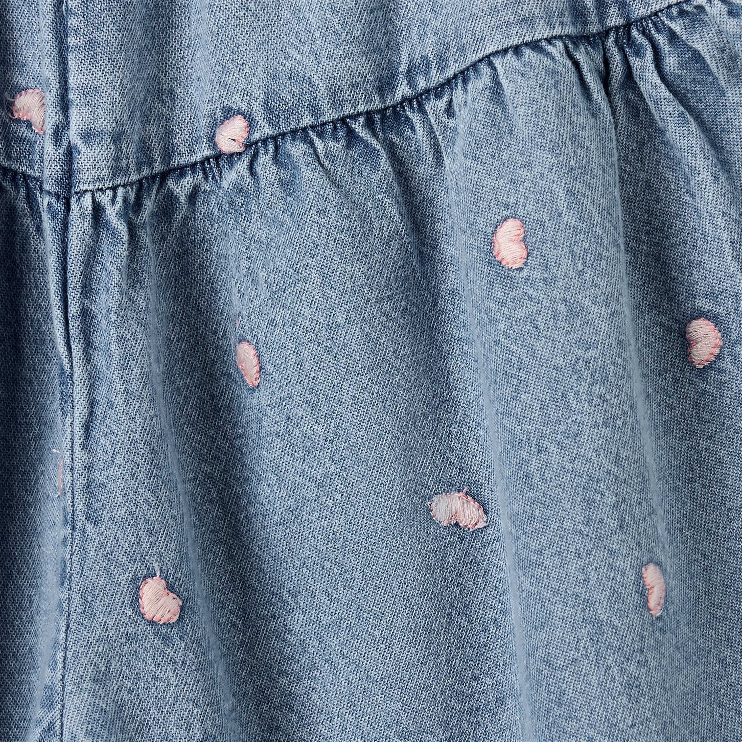 Juniors All-Over Heart Embroidered Denim Pants with Elasticated Waistband-baby-girls-clothing-bottoms-trousers-image-5