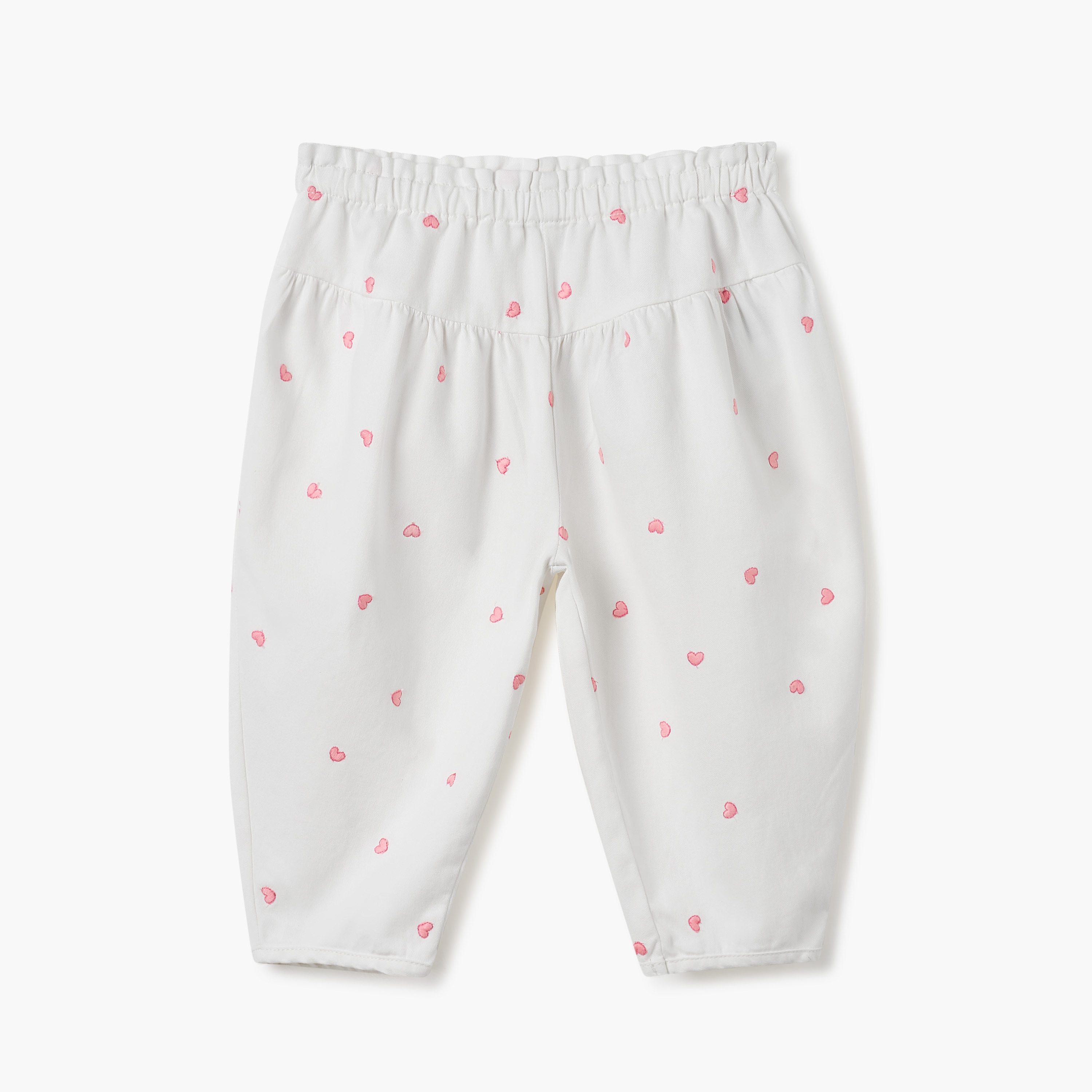 Juniors Heart Embroidered Pants with Elasticated Waistband-baby-girls-clothing-bottoms-trousers-image-1