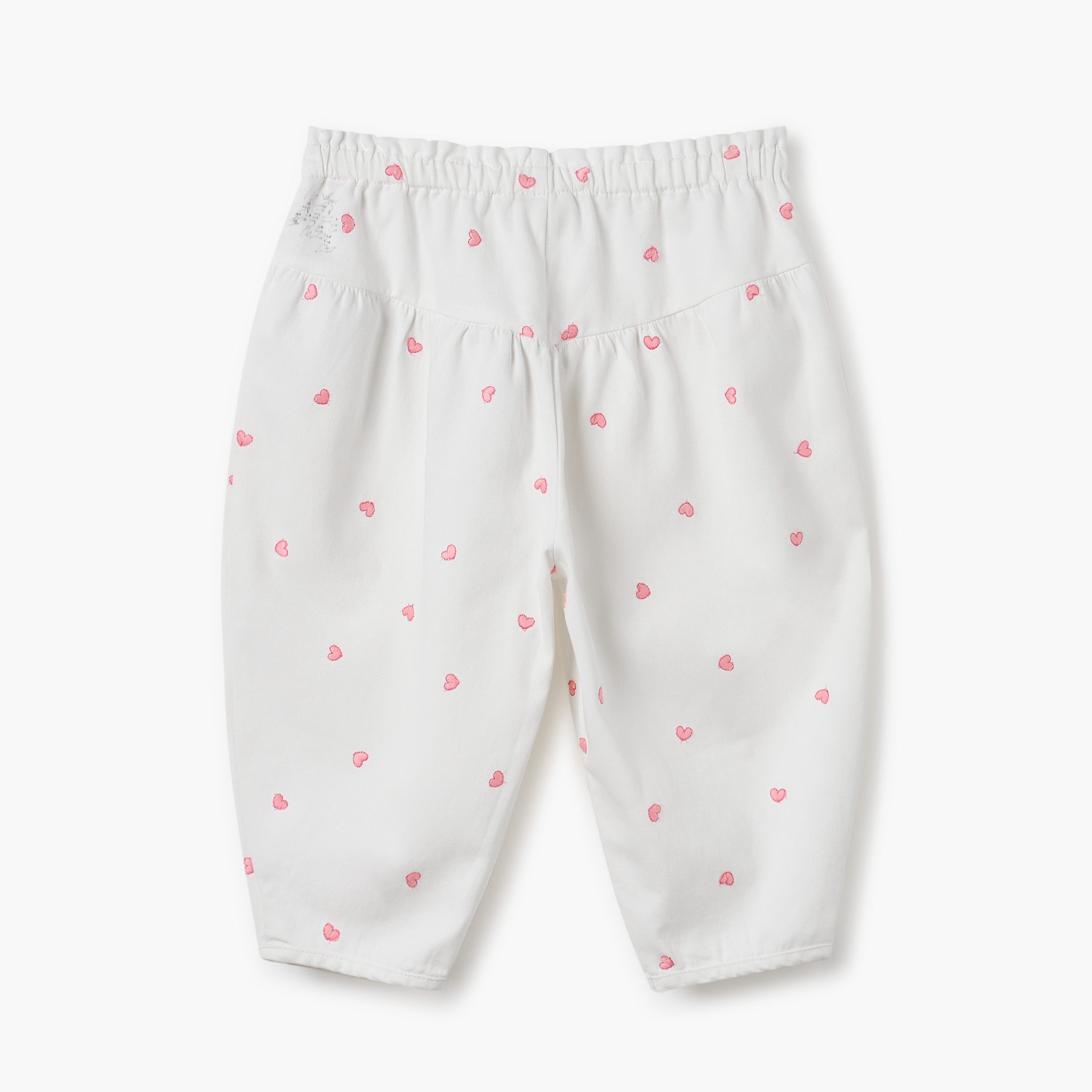 Juniors Heart Embroidered Pants with Elasticated Waistband-baby-girls-clothing-bottoms-trousers-image-2