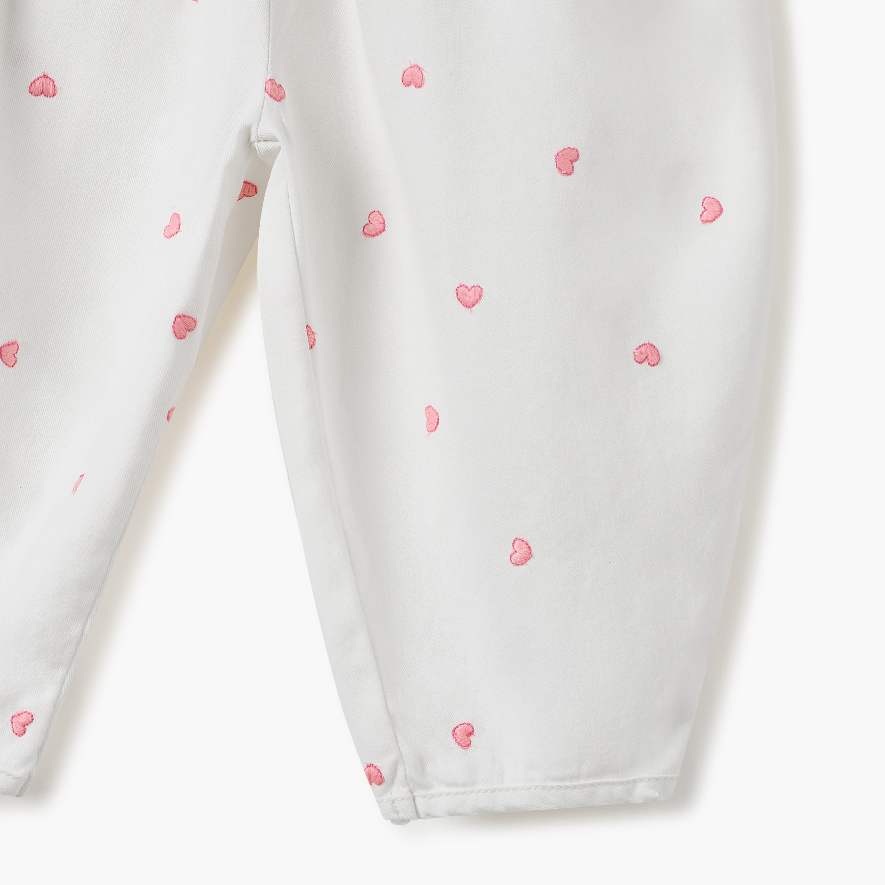 Juniors Heart Embroidered Pants with Elasticated Waistband-baby-girls-clothing-bottoms-trousers-image-4