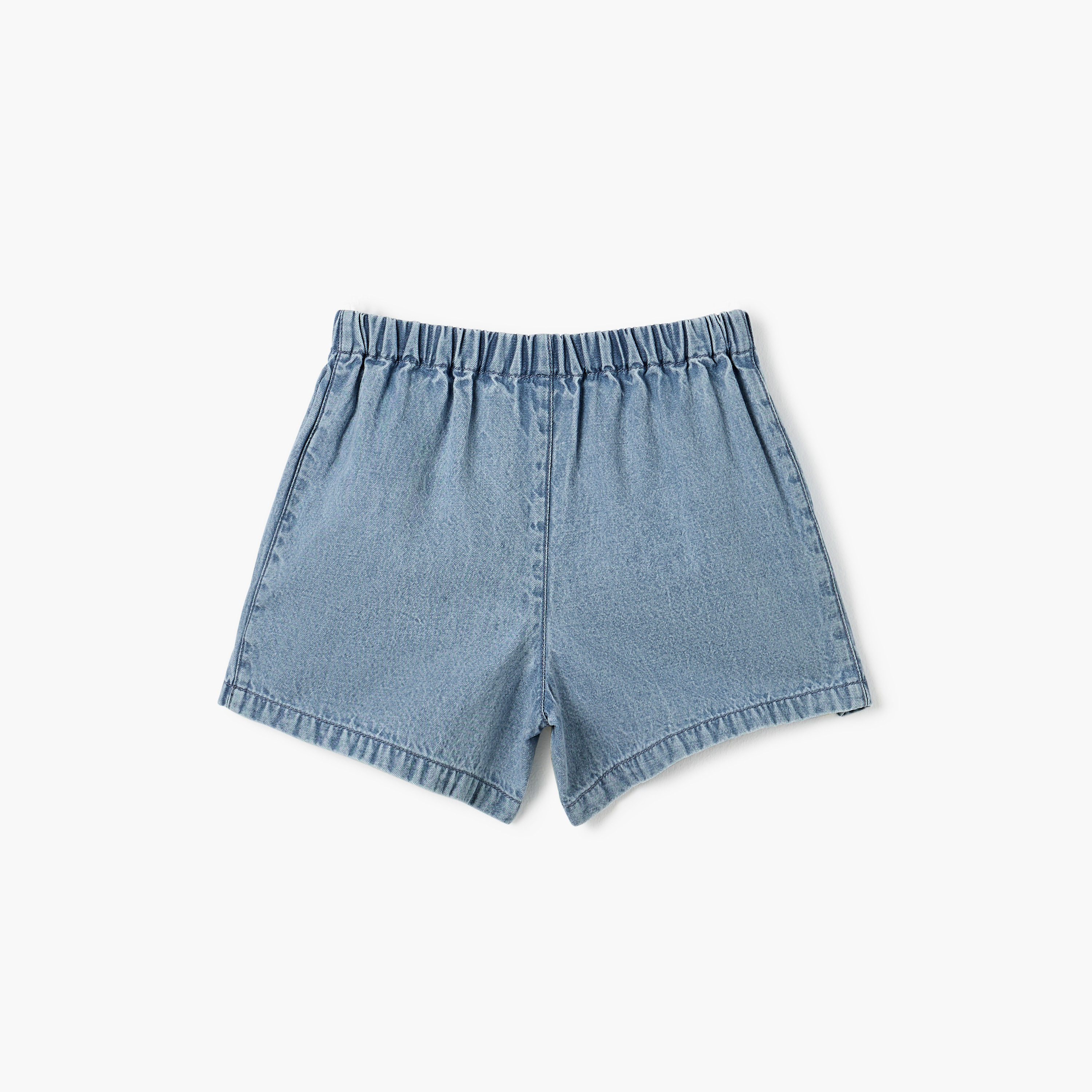 Juniors Ruffle Detail Denim Shorts with Elasticated Waistband-baby-girls-clothing-bottoms-shorts-image-2