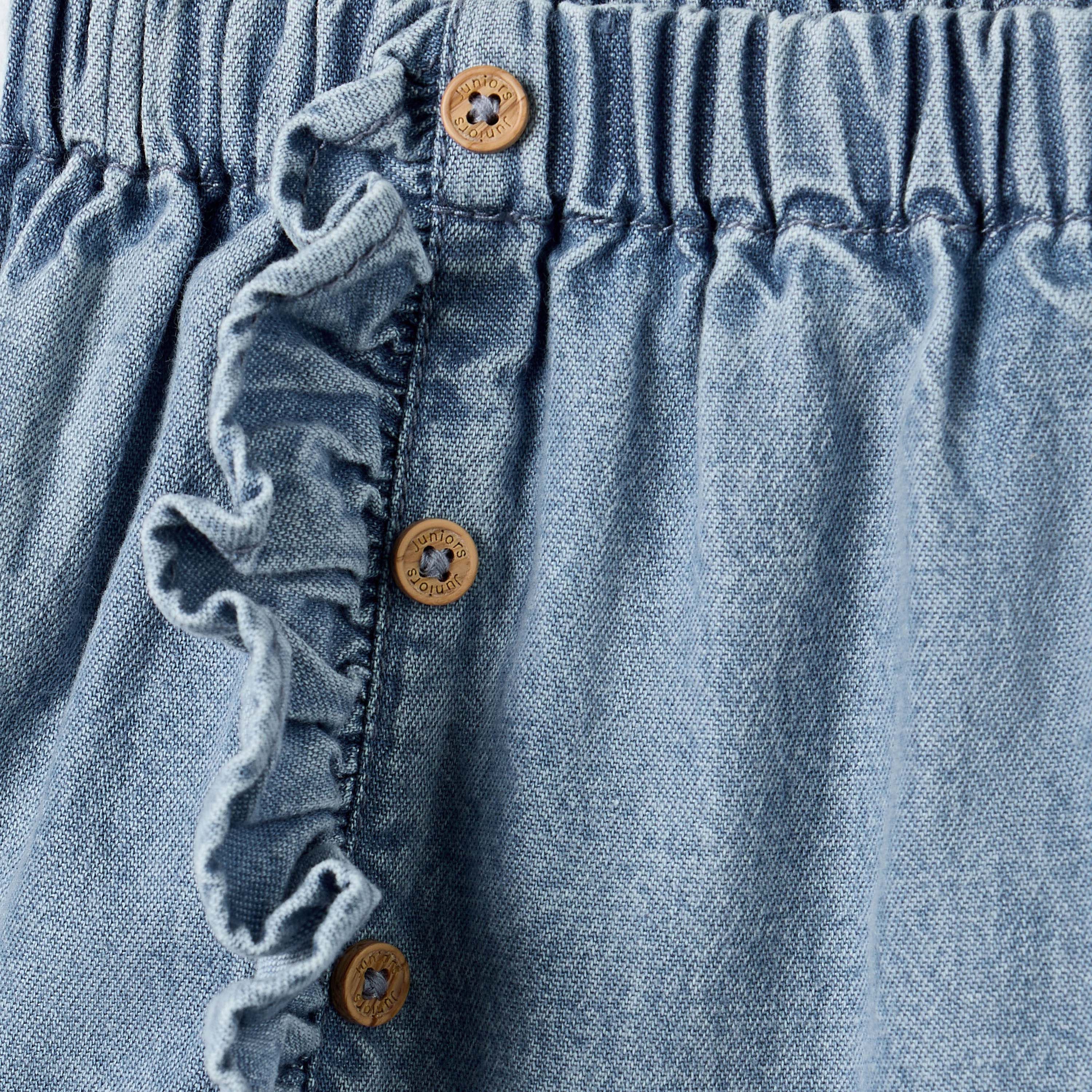 Juniors Ruffle Detail Denim Shorts with Elasticated Waistband-baby-girls-clothing-bottoms-shorts-image-4