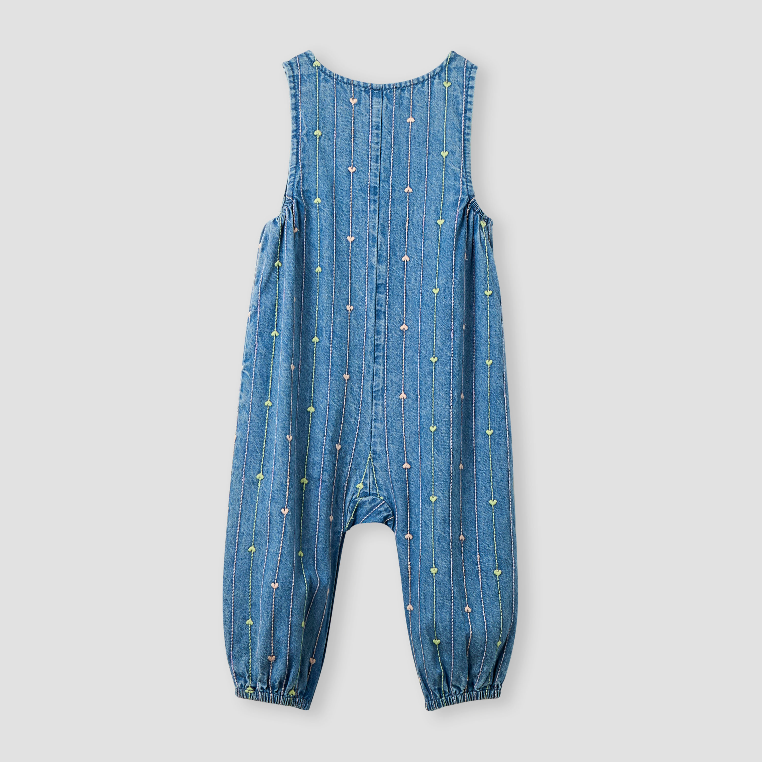 Juniors Embroidered Denim Sleeveless Dungarees with Snap Button Closure-baby-girls-clothing-rompers-image-2