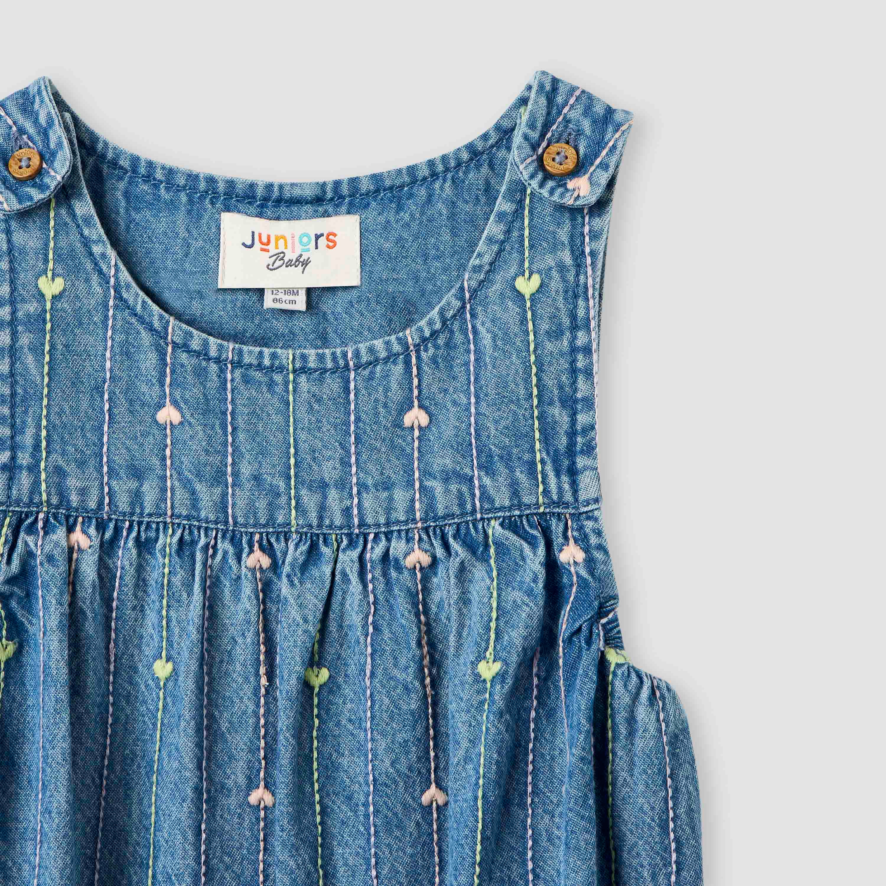 Juniors Embroidered Denim Sleeveless Dungarees with Snap Button Closure-baby-girls-clothing-rompers-image-4