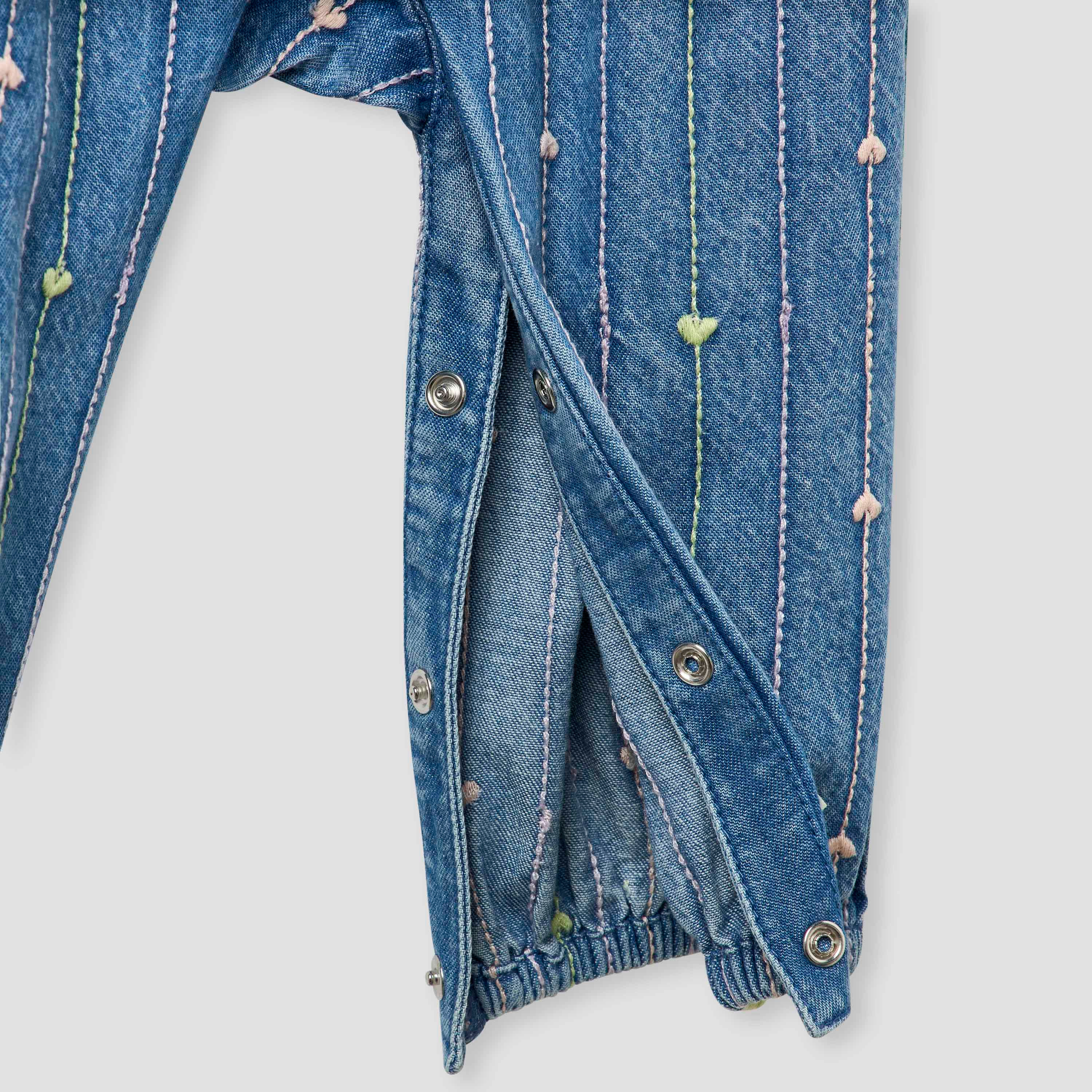 Juniors Embroidered Denim Sleeveless Dungarees with Snap Button Closure-baby-girls-clothing-rompers-image-5