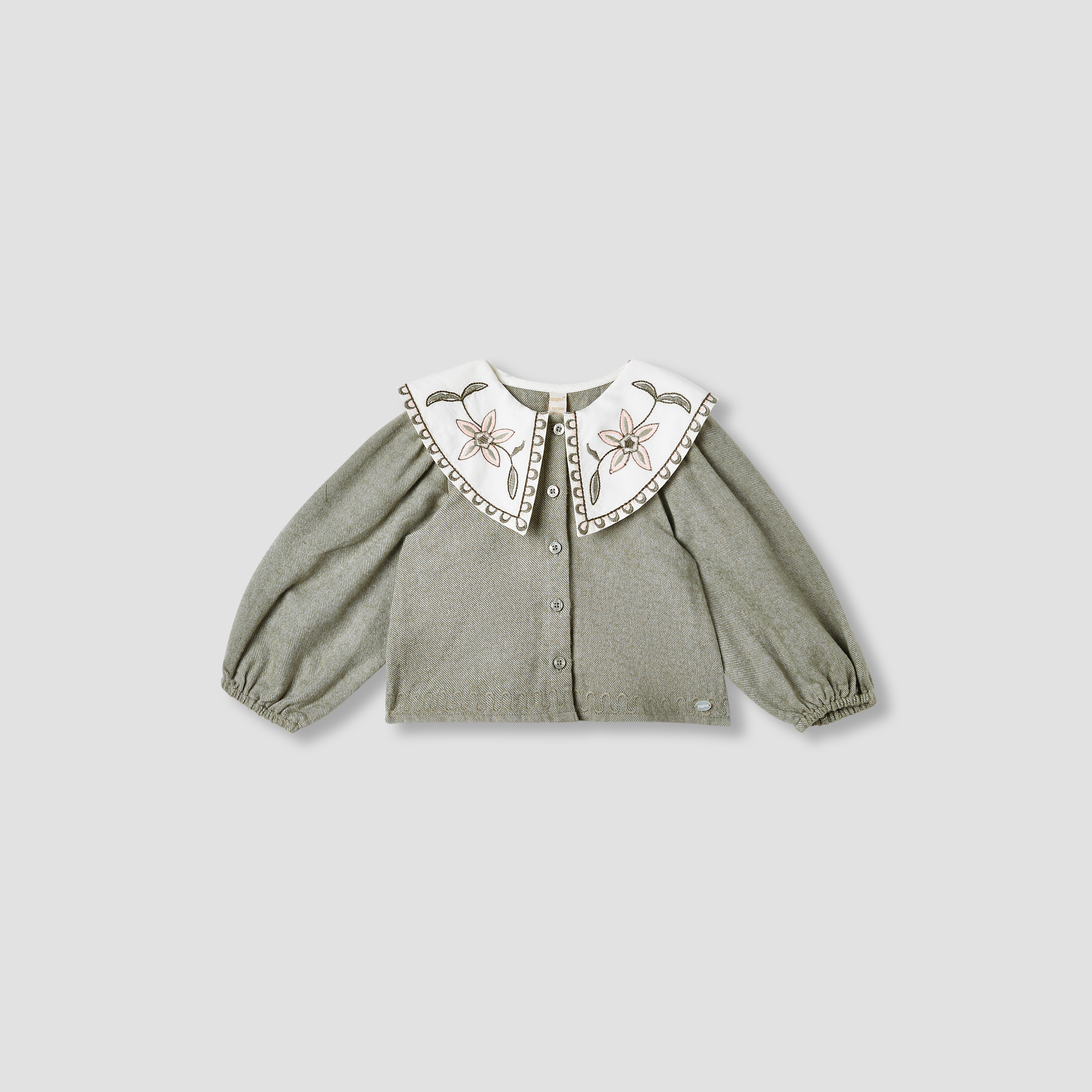 Giggles Embroidered Peter Pan Collar Shirt with Long Sleeves-baby-girls-clothing-blousesandshirts-image-1