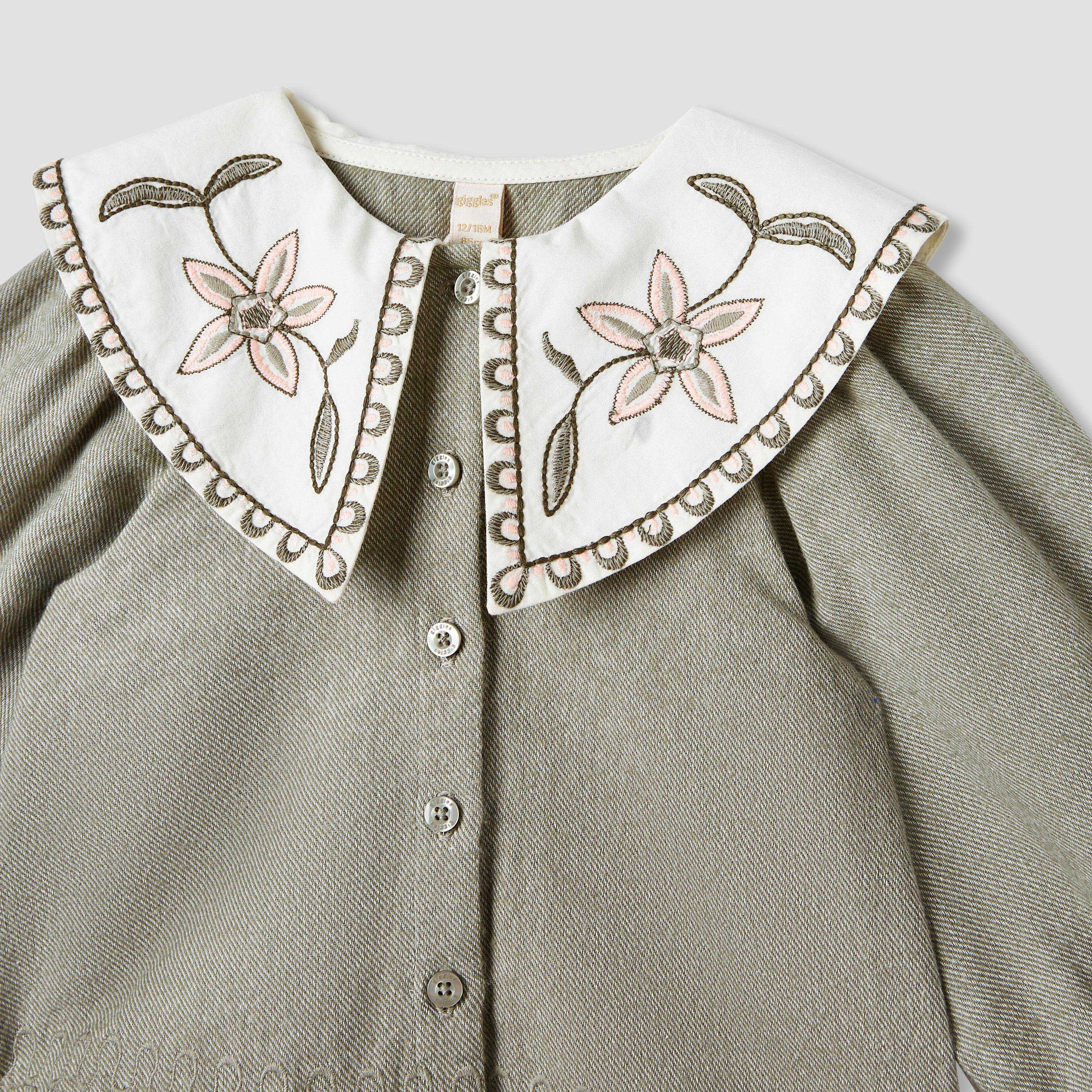 Giggles Embroidered Peter Pan Collar Shirt with Long Sleeves-baby-girls-clothing-blousesandshirts-image-3