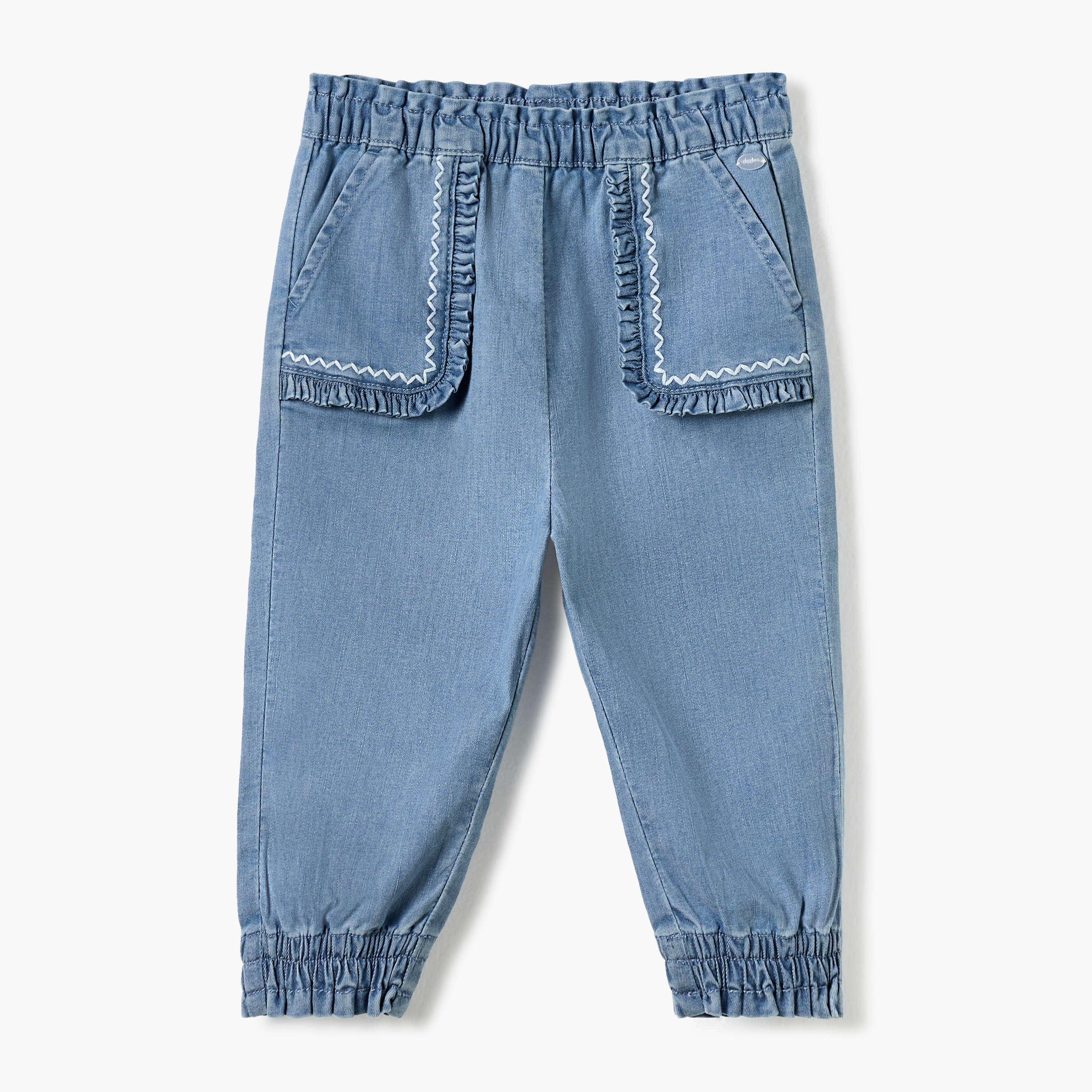 Giggles Solid Denim Joggers with Elasticated Waistband and Pockets-baby-girls-clothing-bottoms-joggersandtrackpants-image-1