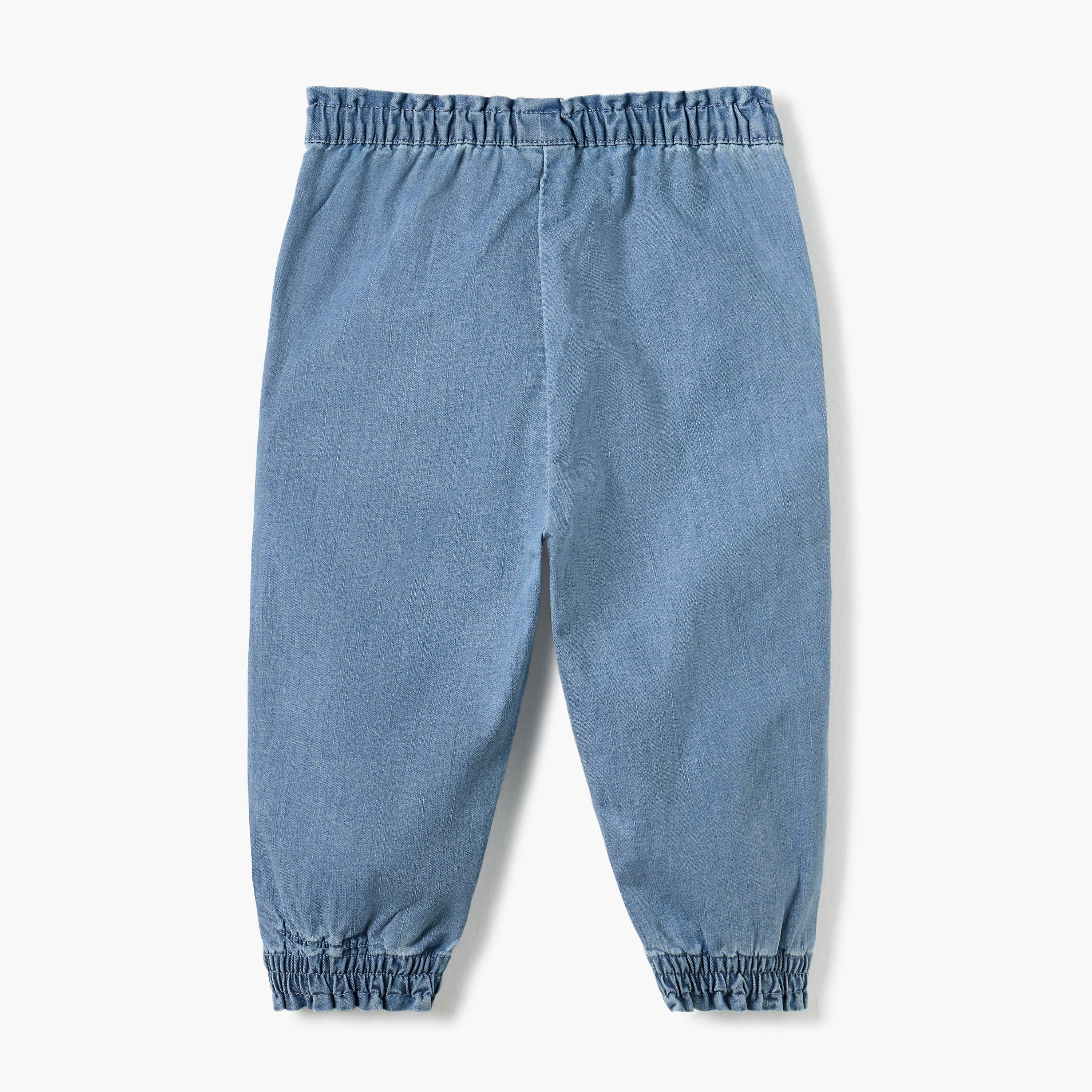 Giggles Solid Denim Joggers with Elasticated Waistband and Pockets-baby-girls-clothing-bottoms-joggersandtrackpants-image-2