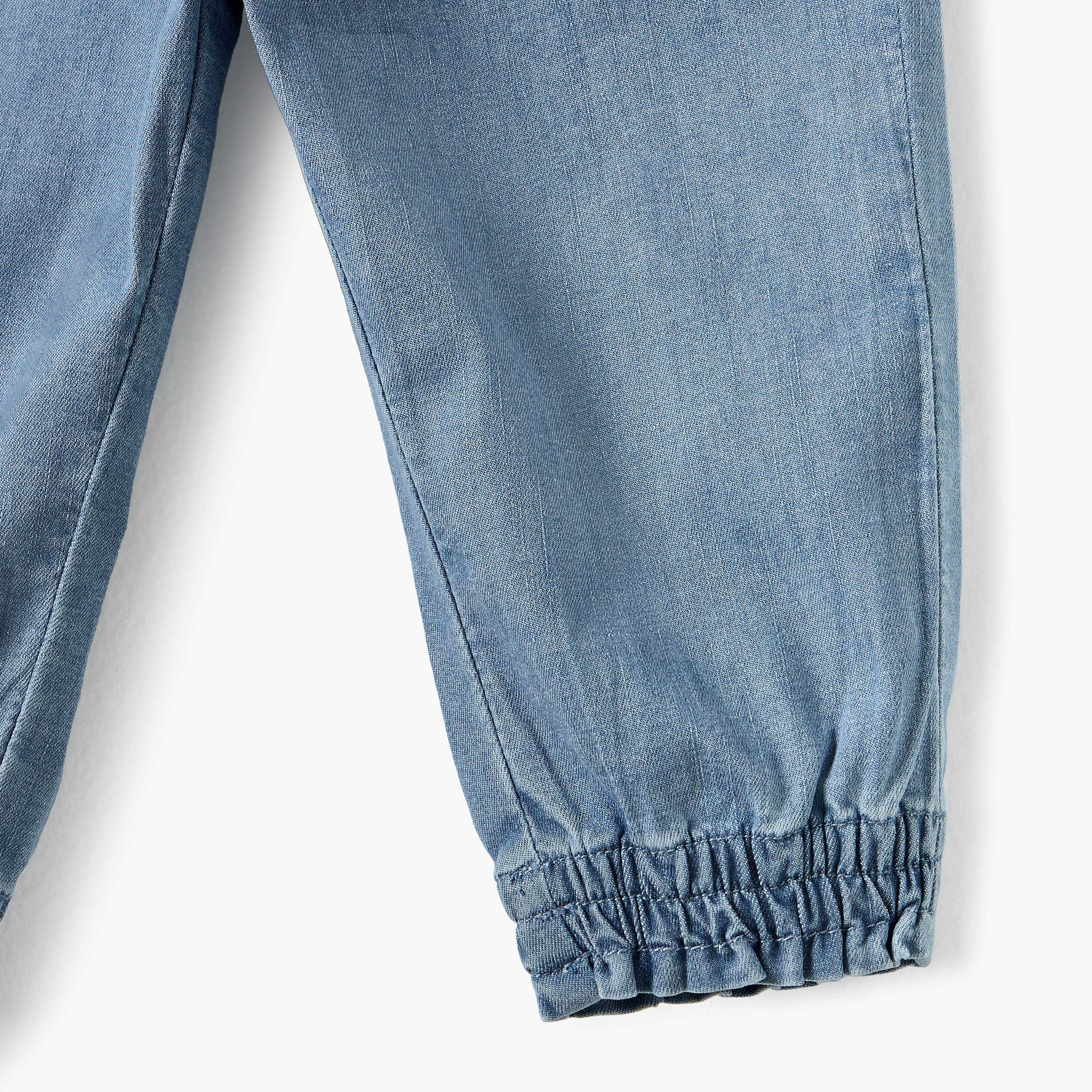 Giggles Solid Denim Joggers with Elasticated Waistband and Pockets-baby-girls-clothing-bottoms-joggersandtrackpants-image-4