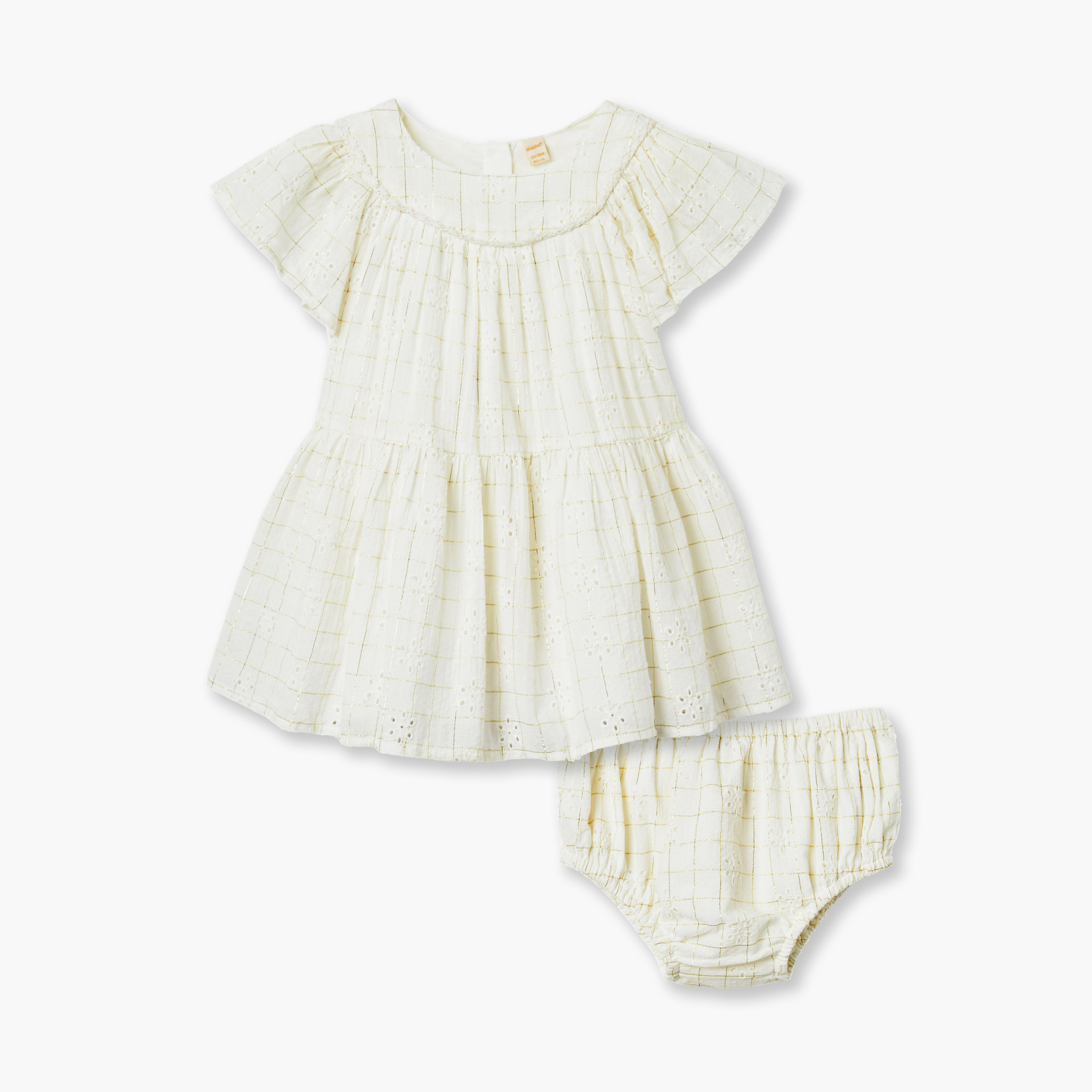 فستان متعدد الطبقات كاروهات بأكمام رفرف مع سروال بلومرز من جيجلز-baby-girls-clothing-dressesandjumpsuits-image-1