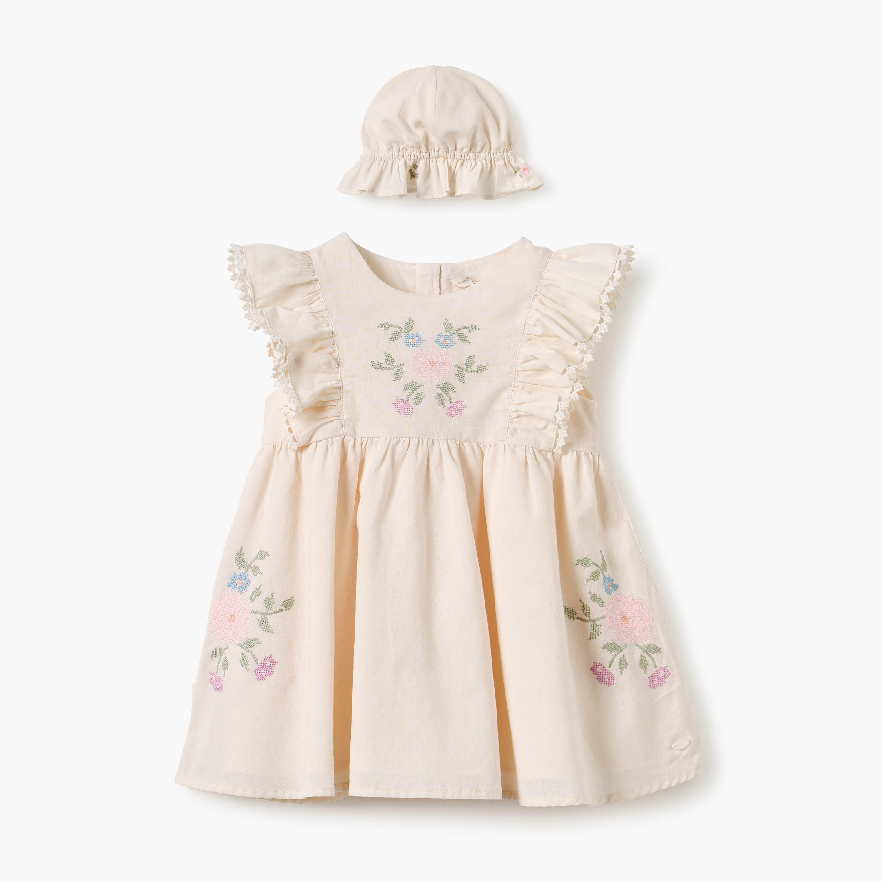فستان مطرز بأكمام كشكش وقبعة من جيجلز-baby-girls-clothing-dressesandjumpsuits-image-1